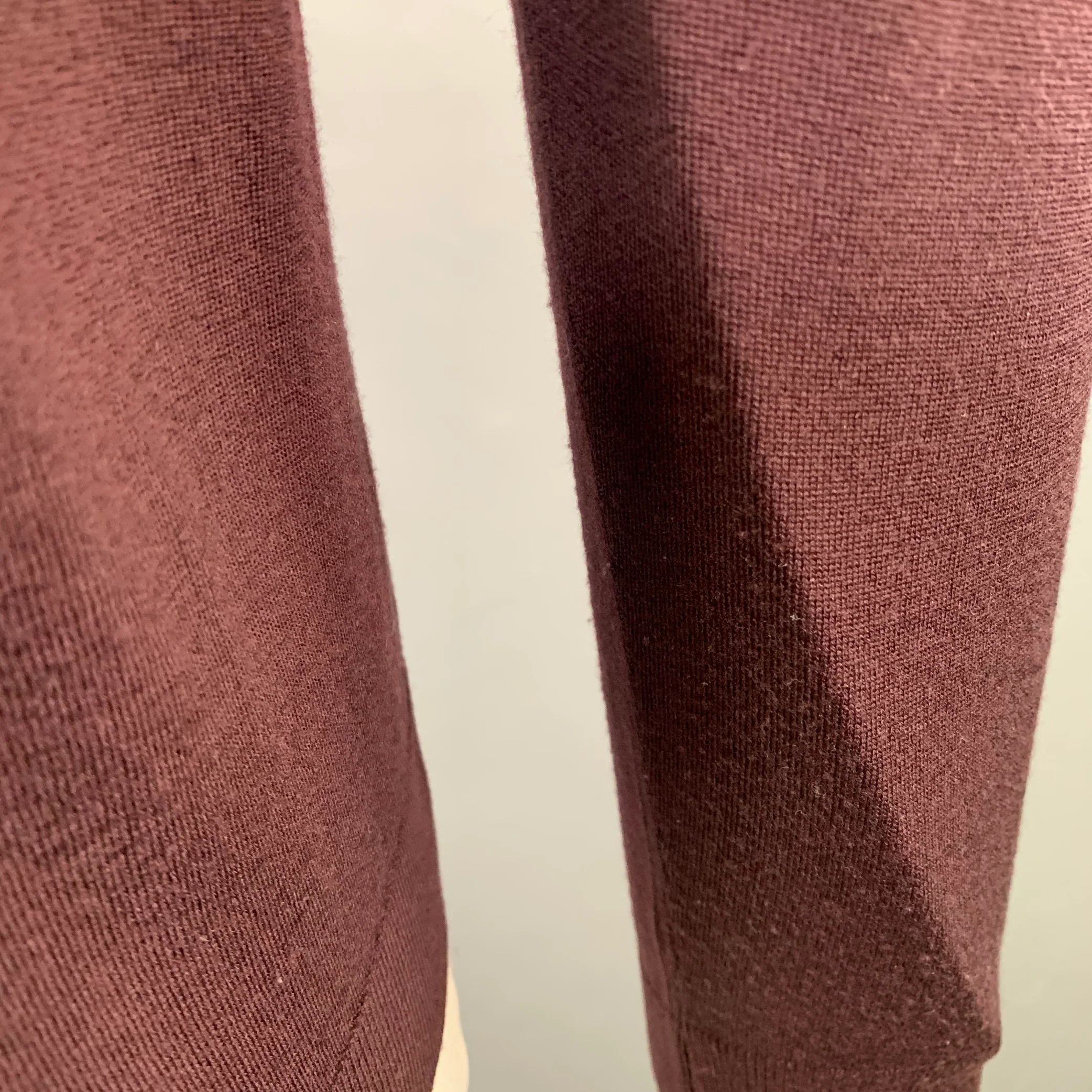 LANVIN Size L Burgundy Wool Blend V-Neck Pullover - Image 8