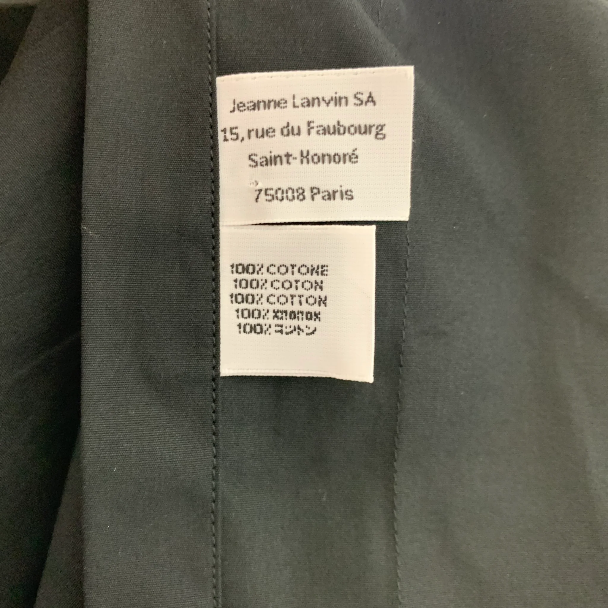 LANVIN Size M Black Solid Cotton Hidden Placket Long Sleeve Shirt - Image 6