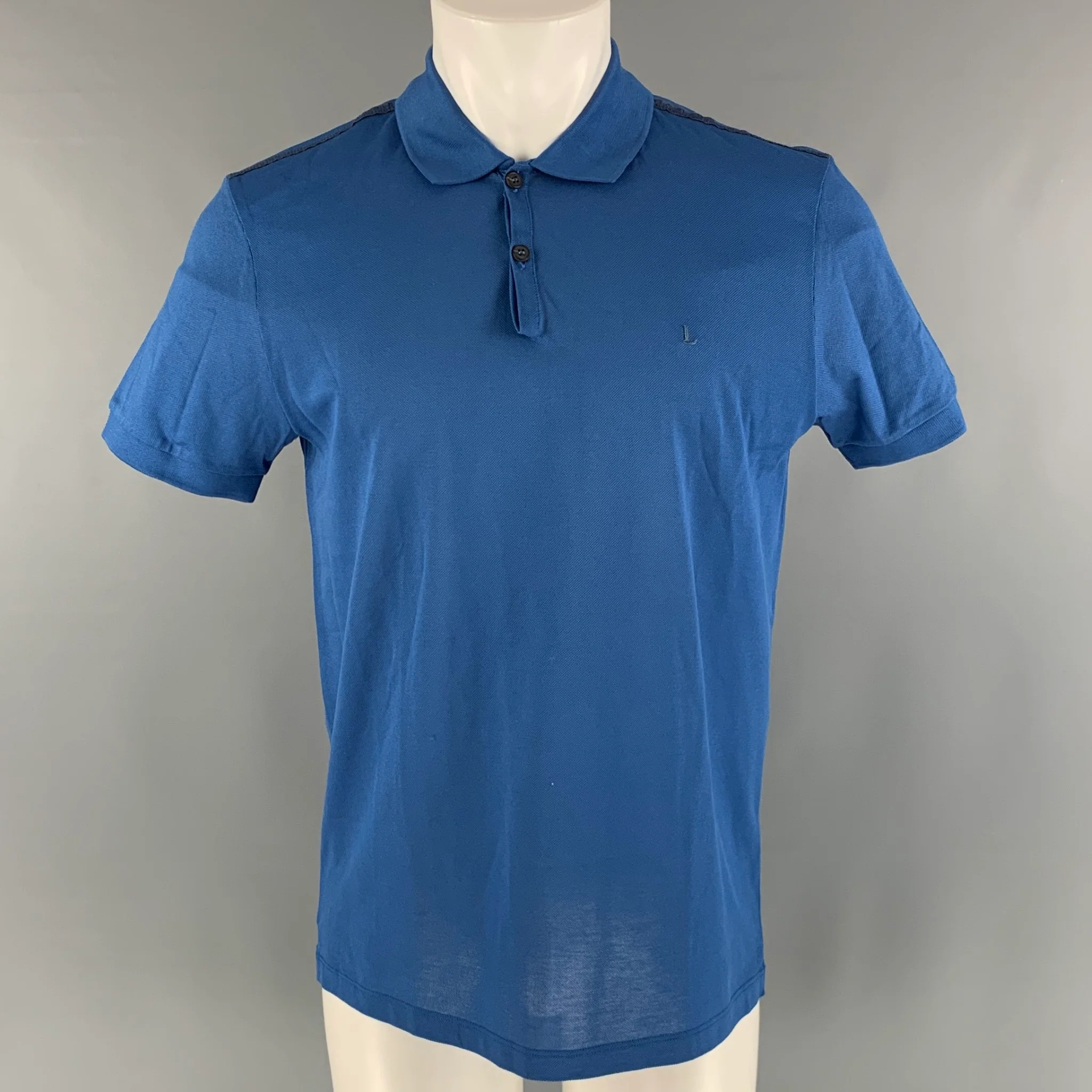 LANVIN Size M Blue Solid Cotton Buttoned Polo