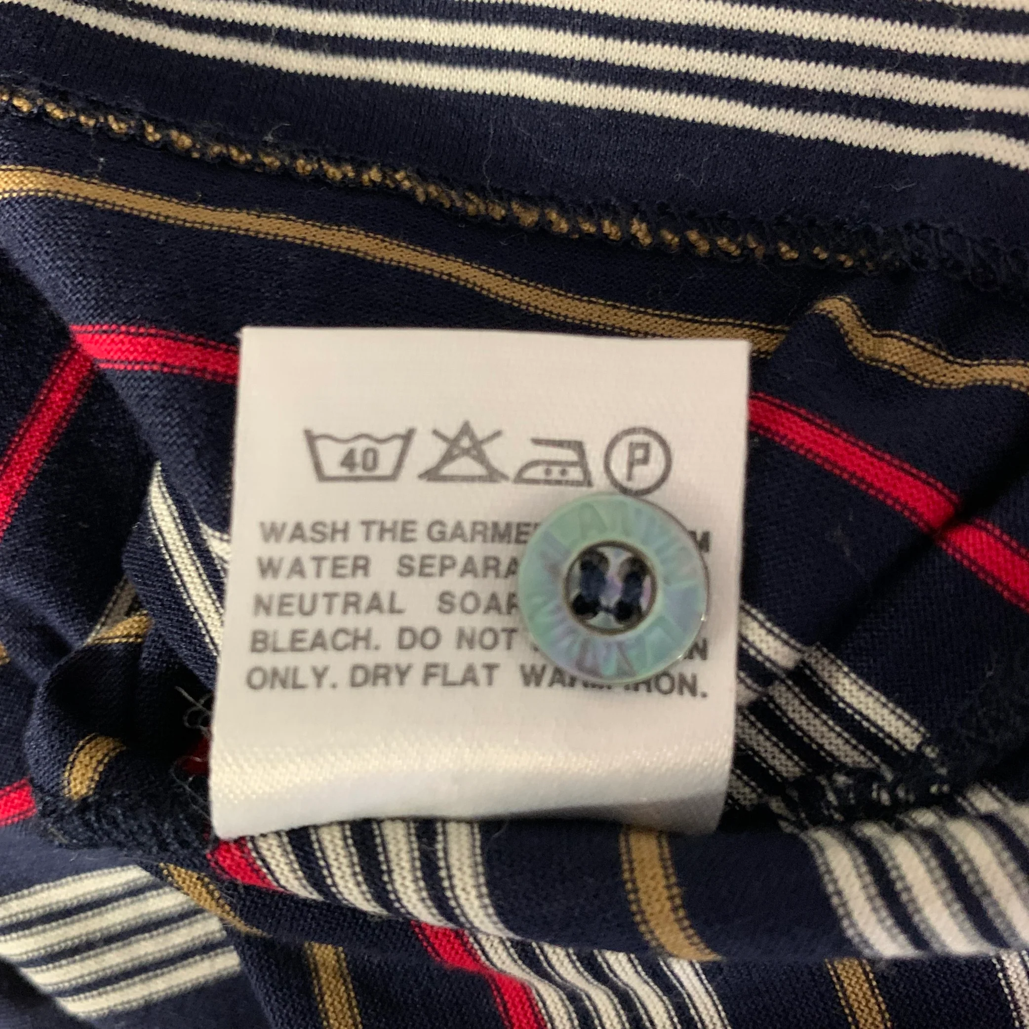 LANVIN Size M Navy Beige Red White Horizontal Stripe Cotton Polo - Image 6