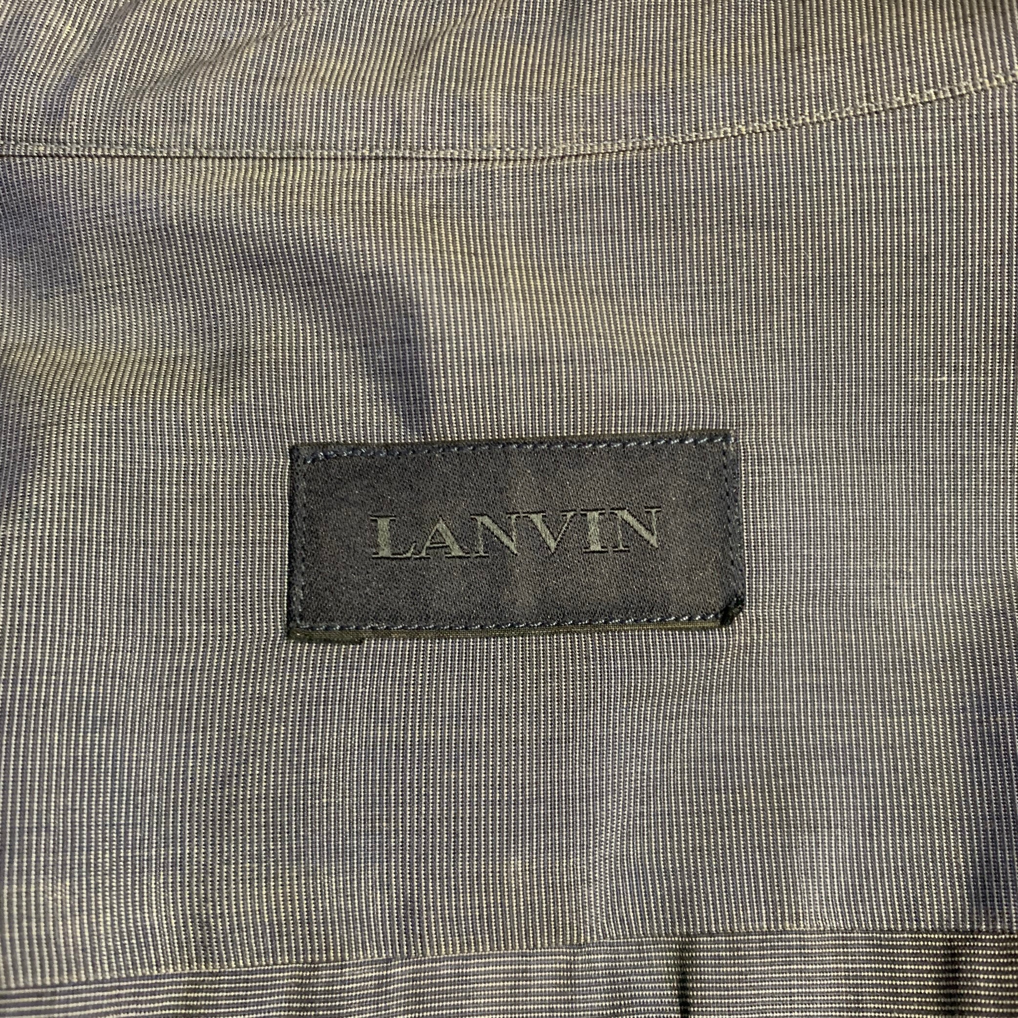 LANVIN Size M Navy Black Grid Cotton Button Up Long Sleeve Shirt - Image 5