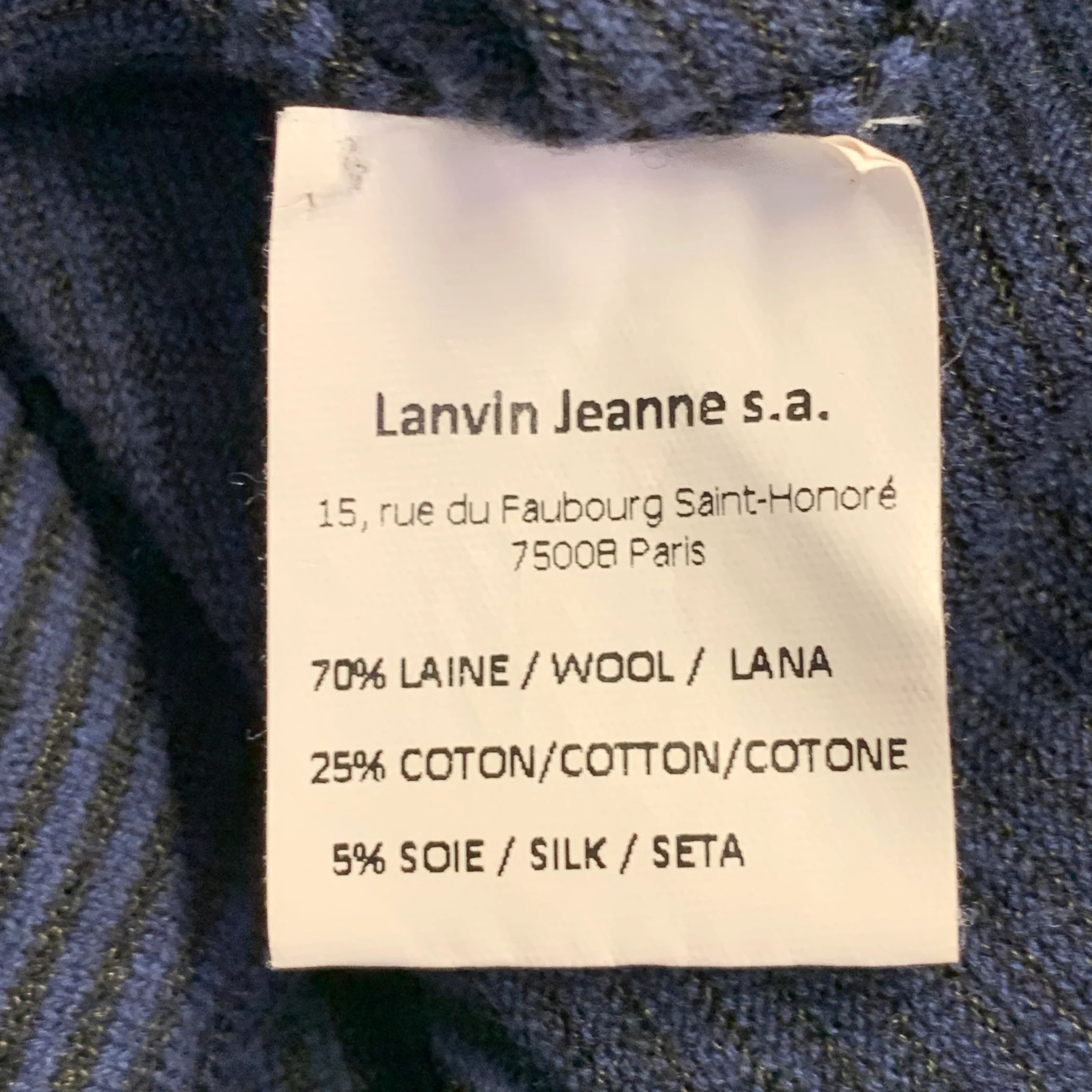 LANVIN Size M Navy Black Stripe Wool Blend One Pocket Polo - Image 5