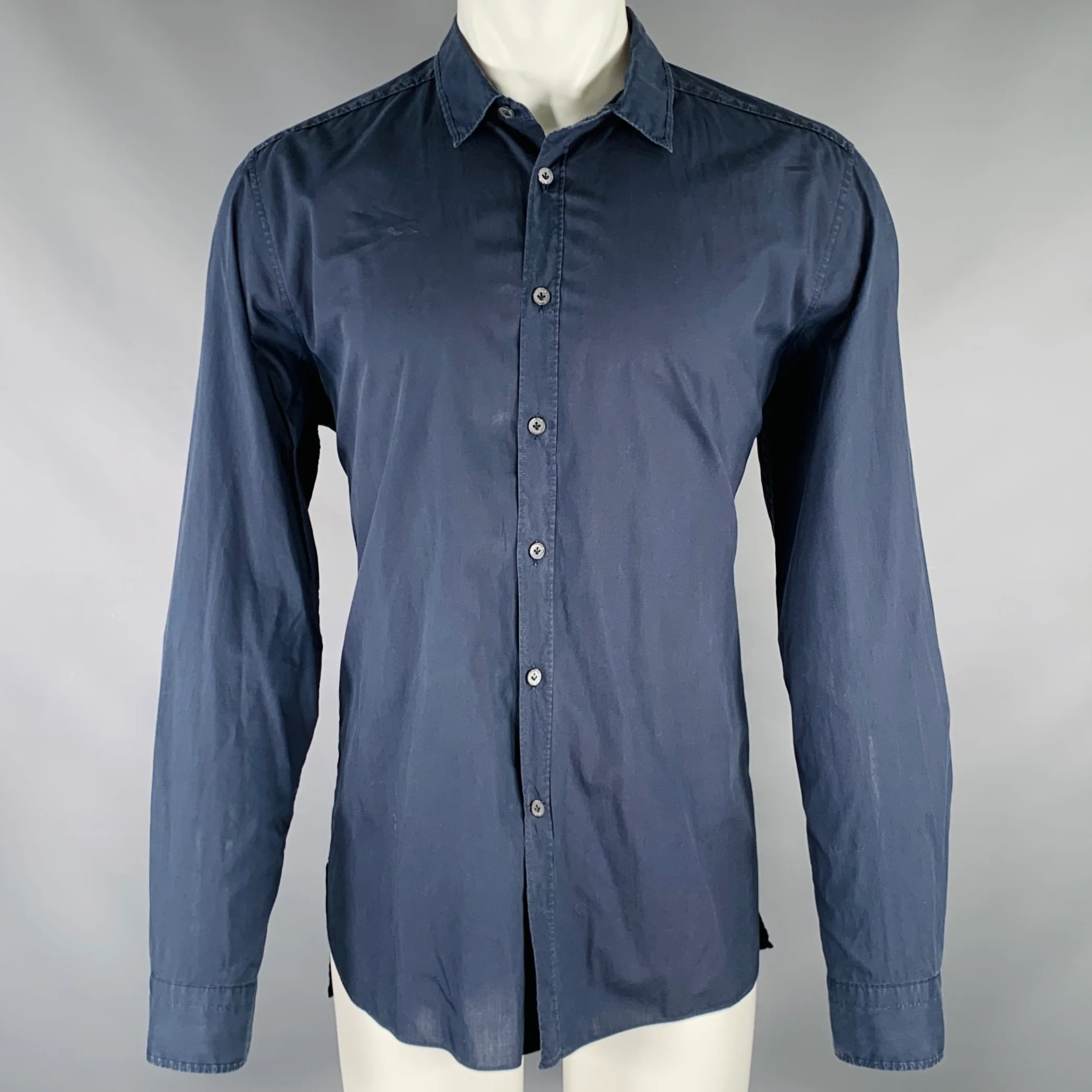 LANVIN Size M Navy Cotton Button Up Long Sleeve Shirt