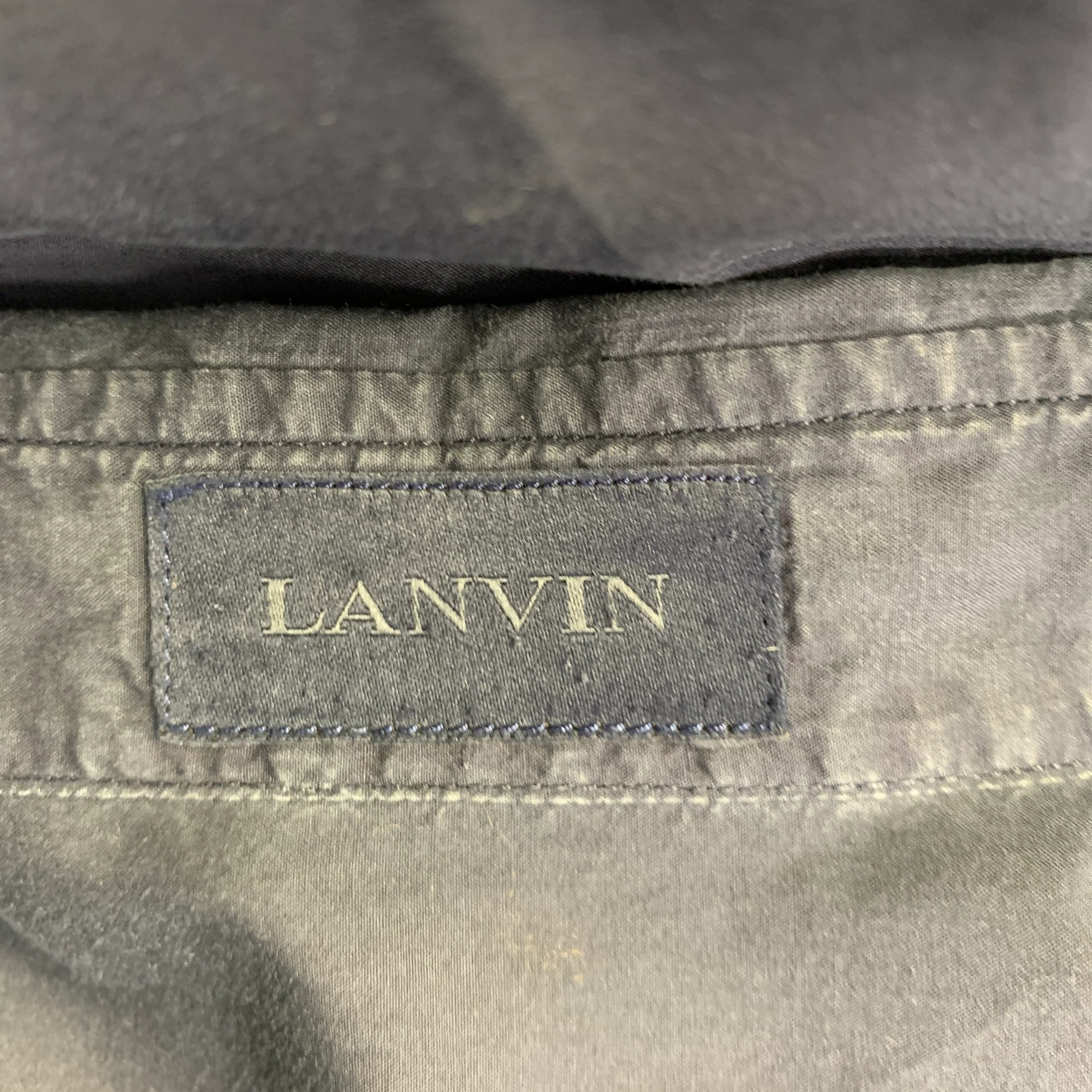 LANVIN Size M Navy Cotton Button Up Long Sleeve Shirt - Image 4