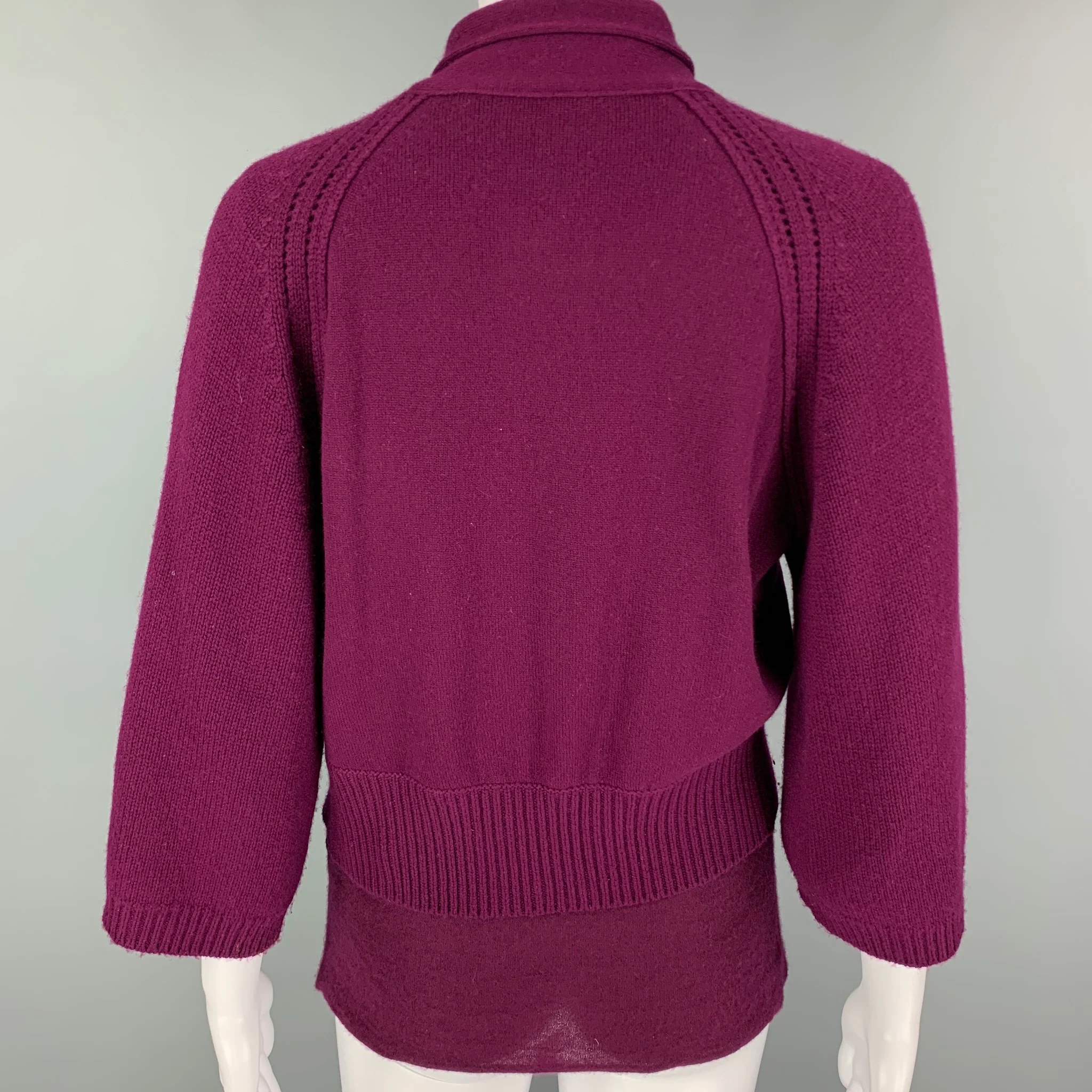 LANVIN Size M Purple Cashmere 3/4 Sleeves Cardigan Set - Image 3