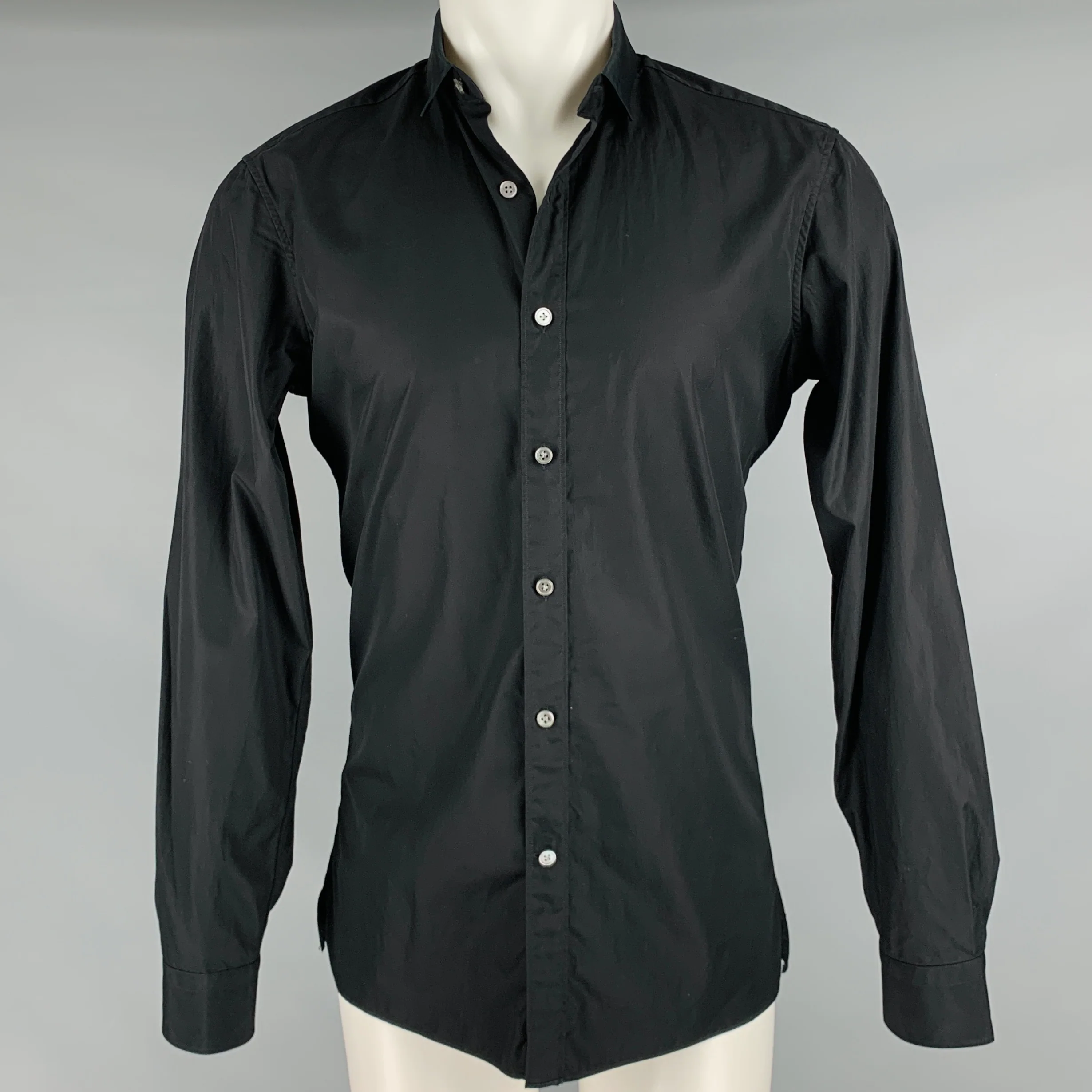 LANVIN Size S Black Cotton Button Up Long Sleeve Shirt