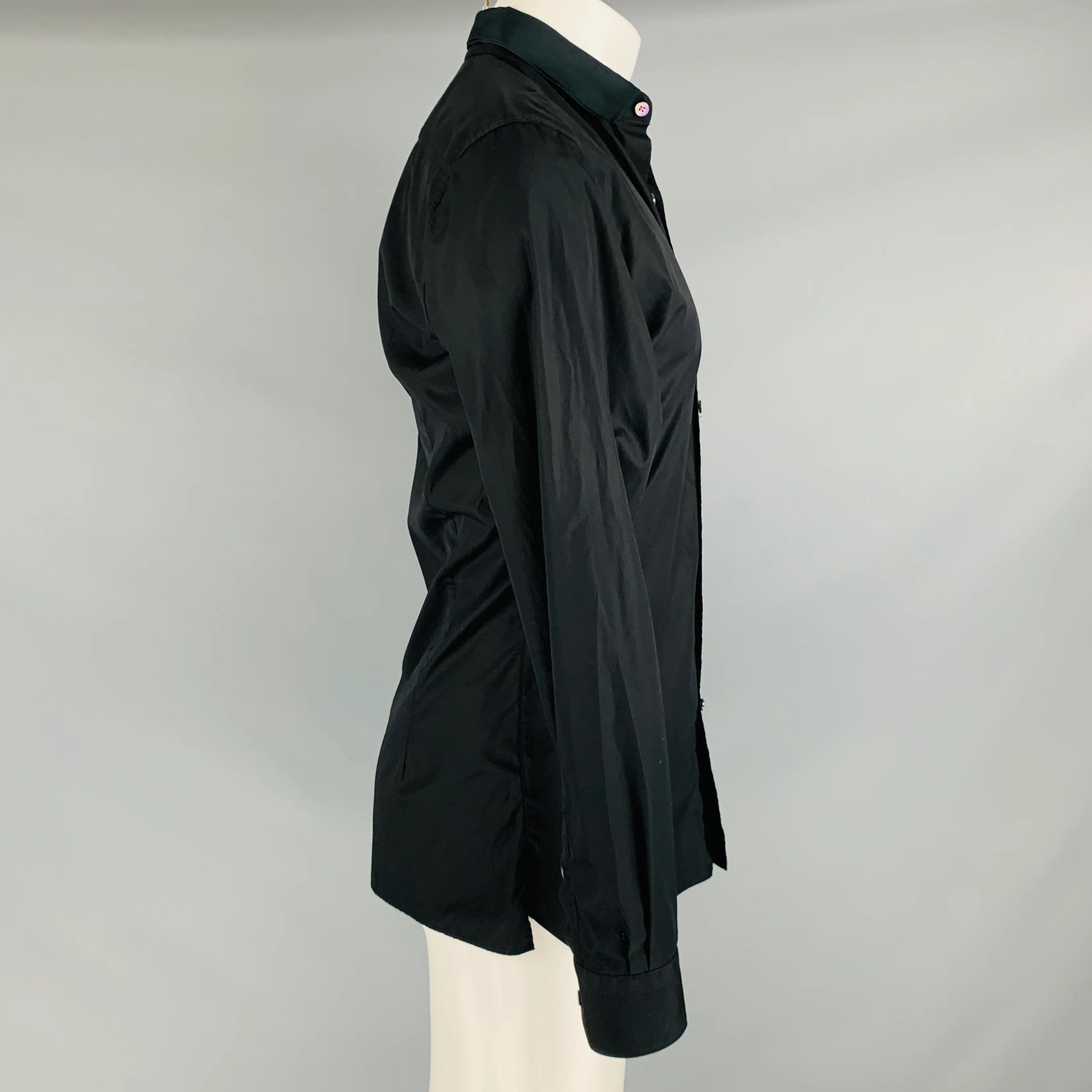 LANVIN Size S Black Cotton Button Up Long Sleeve Shirt - Image 2