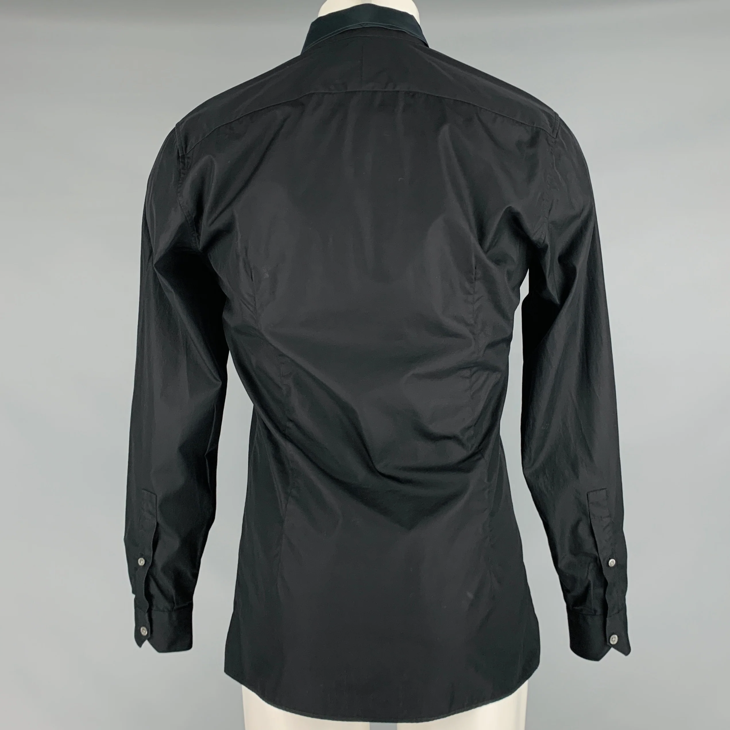 LANVIN Size S Black Cotton Button Up Long Sleeve Shirt - Image 3