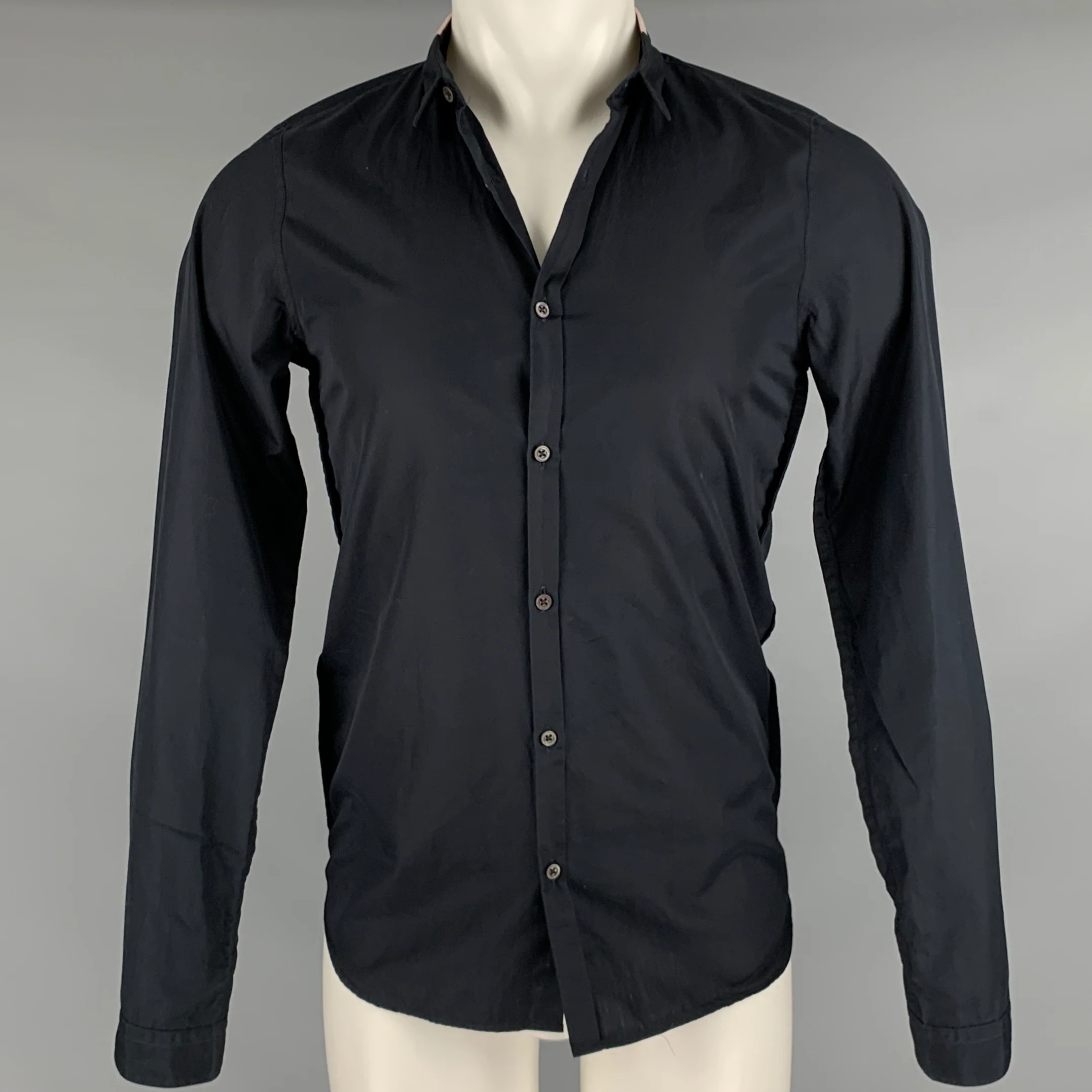 LANVIN Size S Black Cotton Button Up Long Sleeve Shirt - Image 8