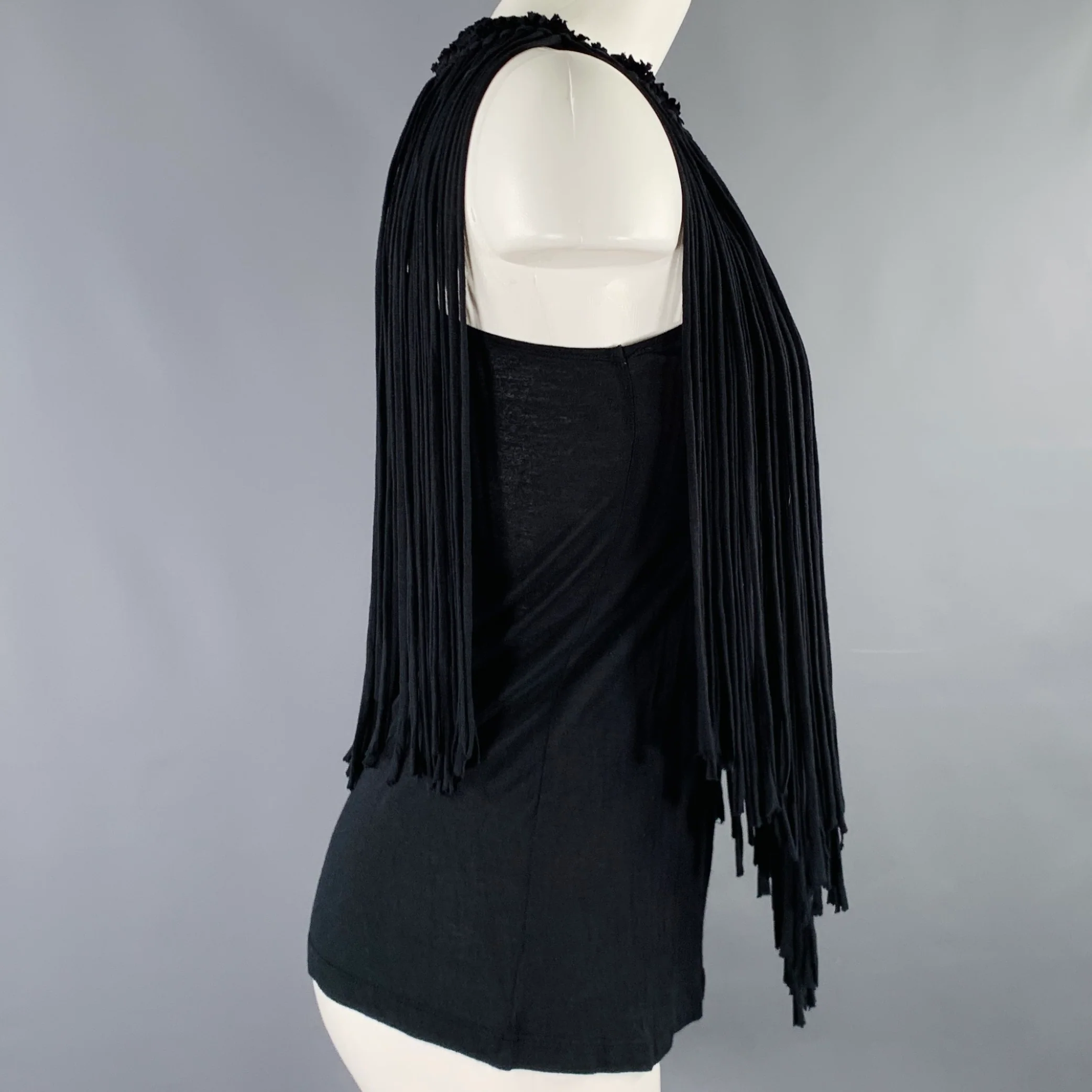 LANVIN Size S Black Jersey Fringe Tank Casual Top - Image 3
