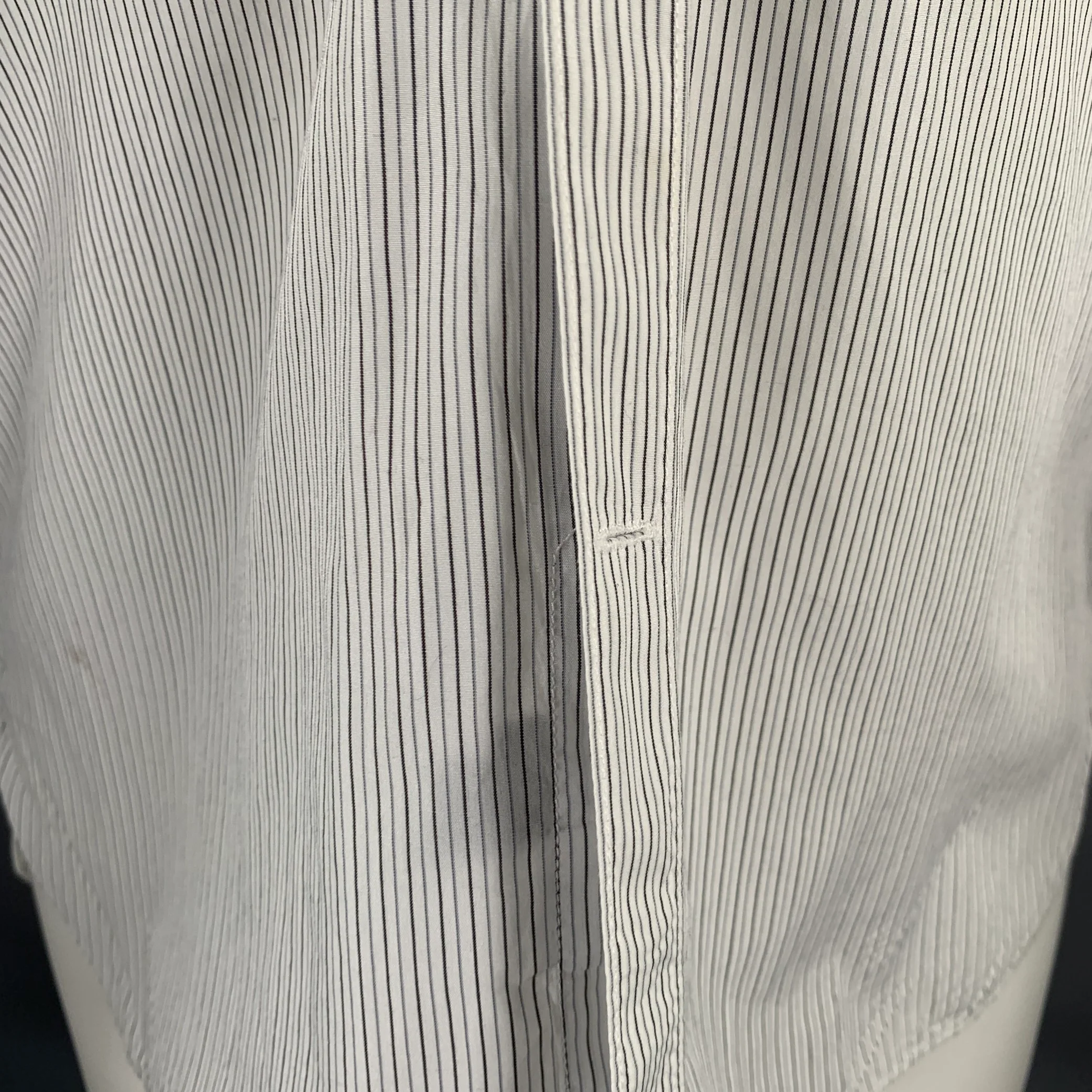 LANVIN Size S Light Blue Grey Black Stripe Cotton Spread Collar Shirt - Image 5