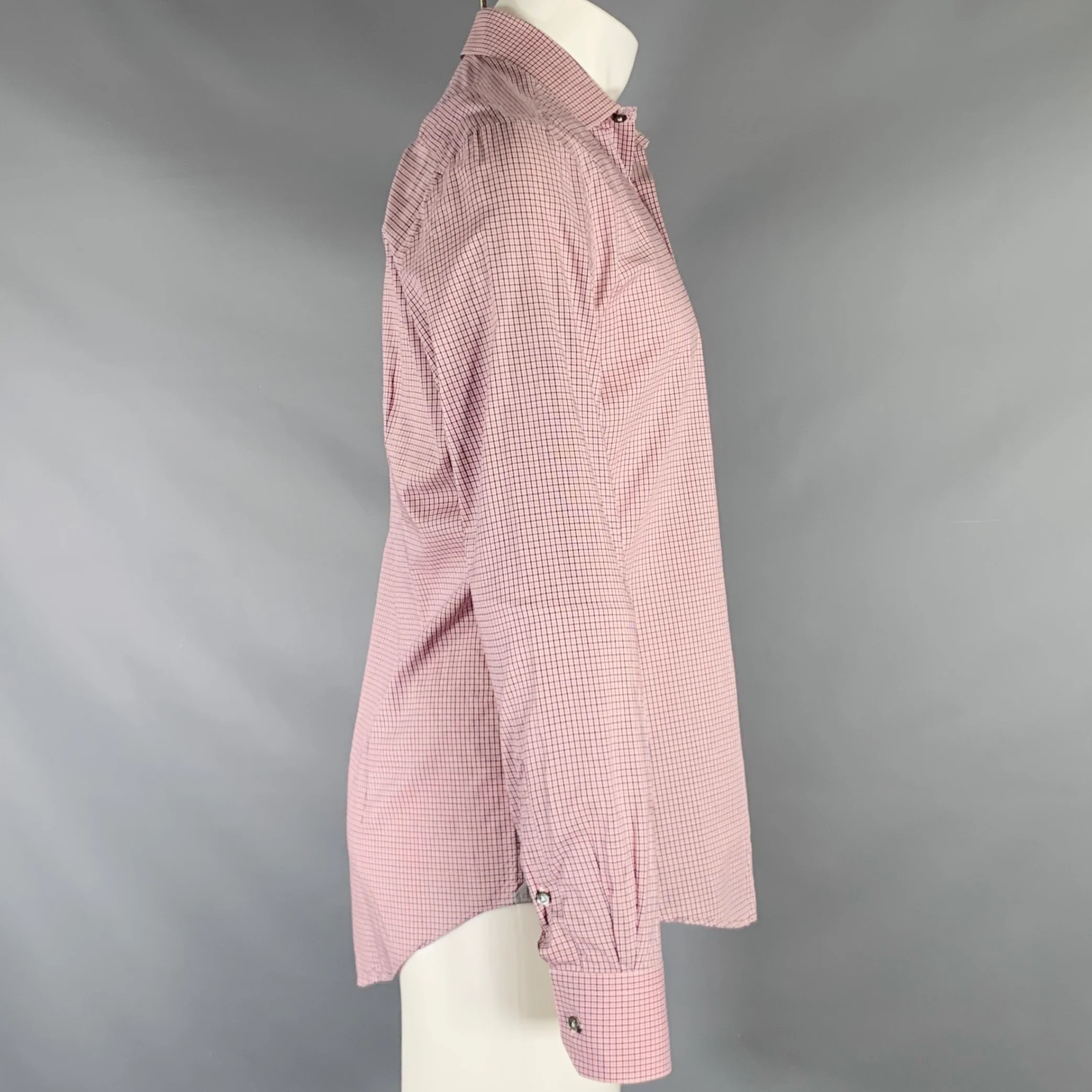 LANVIN Size S Red Blue White Checkered Cotton Long Sleeve Shirt - Image 3