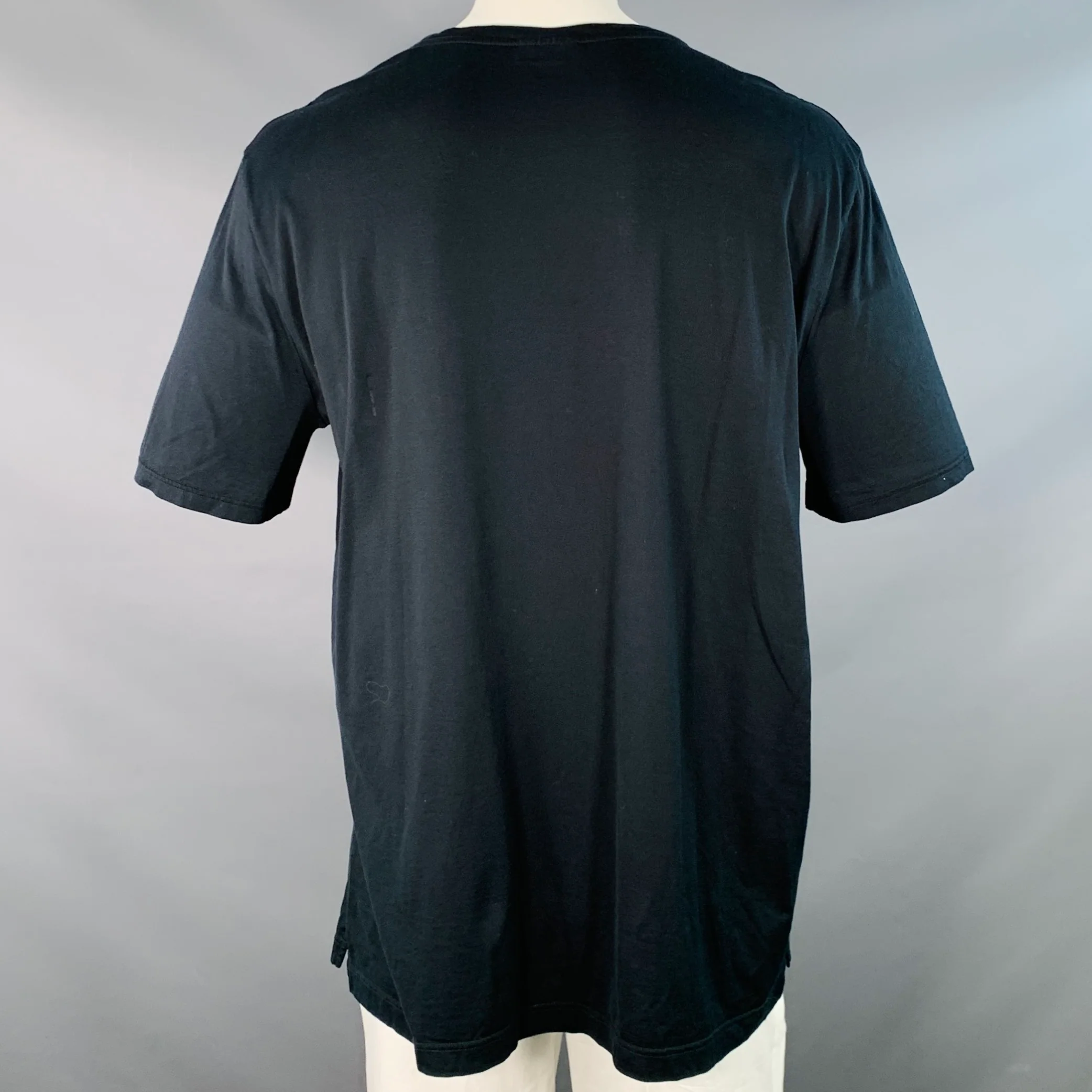 LANVIN Size XXXL Black White Line Drawing Cotton Crew Neck T-shirt - Image 4