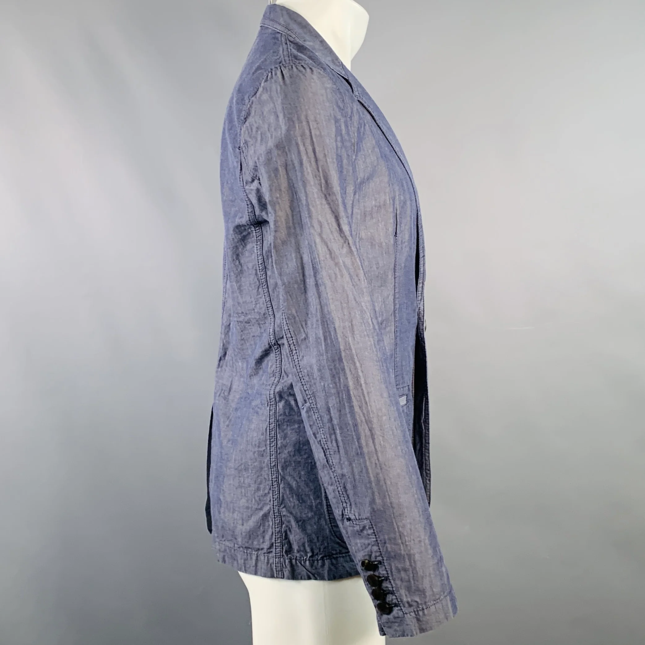 LANVIN x ACNE Size S Blue Cotton Notch Lapel Jacket - Image 2