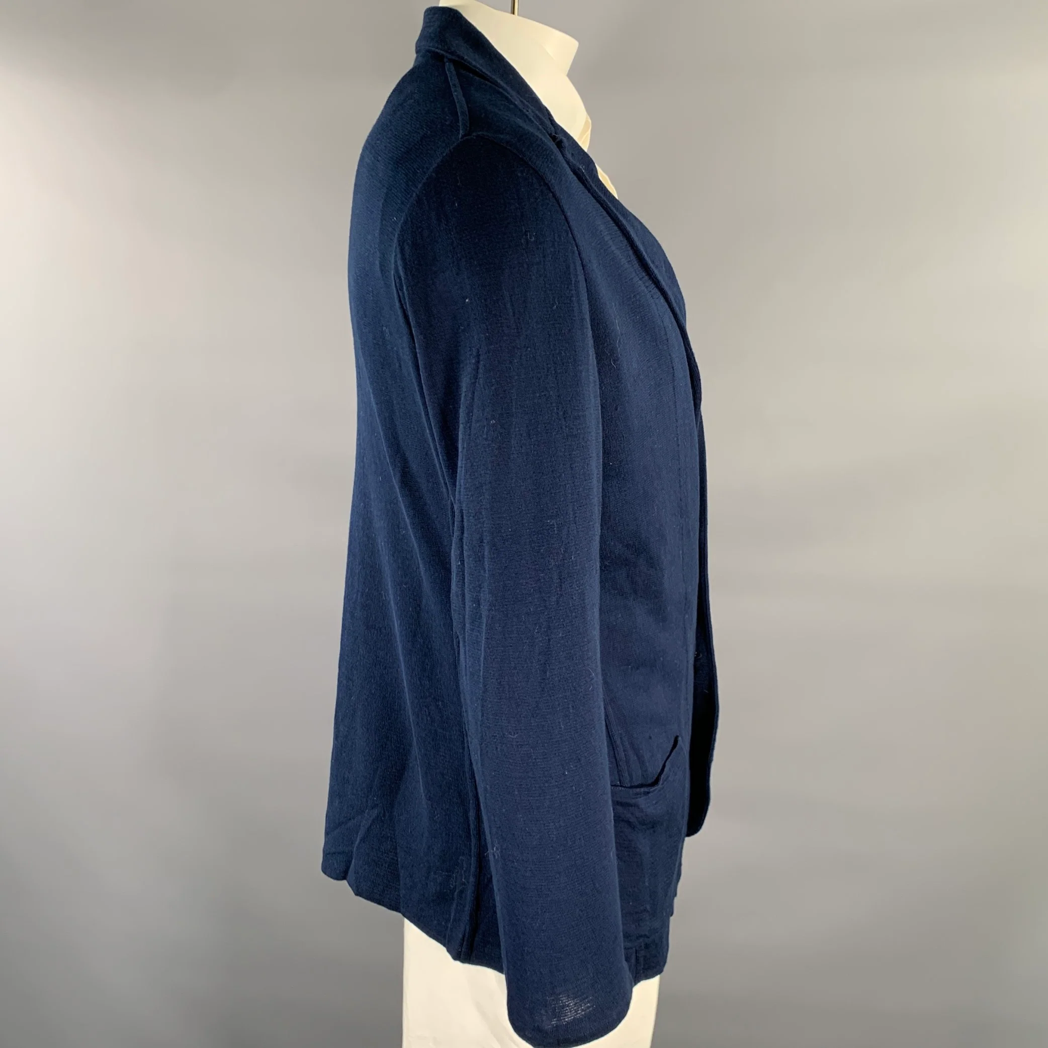 LARDINI Chest Size 44 Navy Heather Cotton Notch Lapel Sport Coat - Image 2