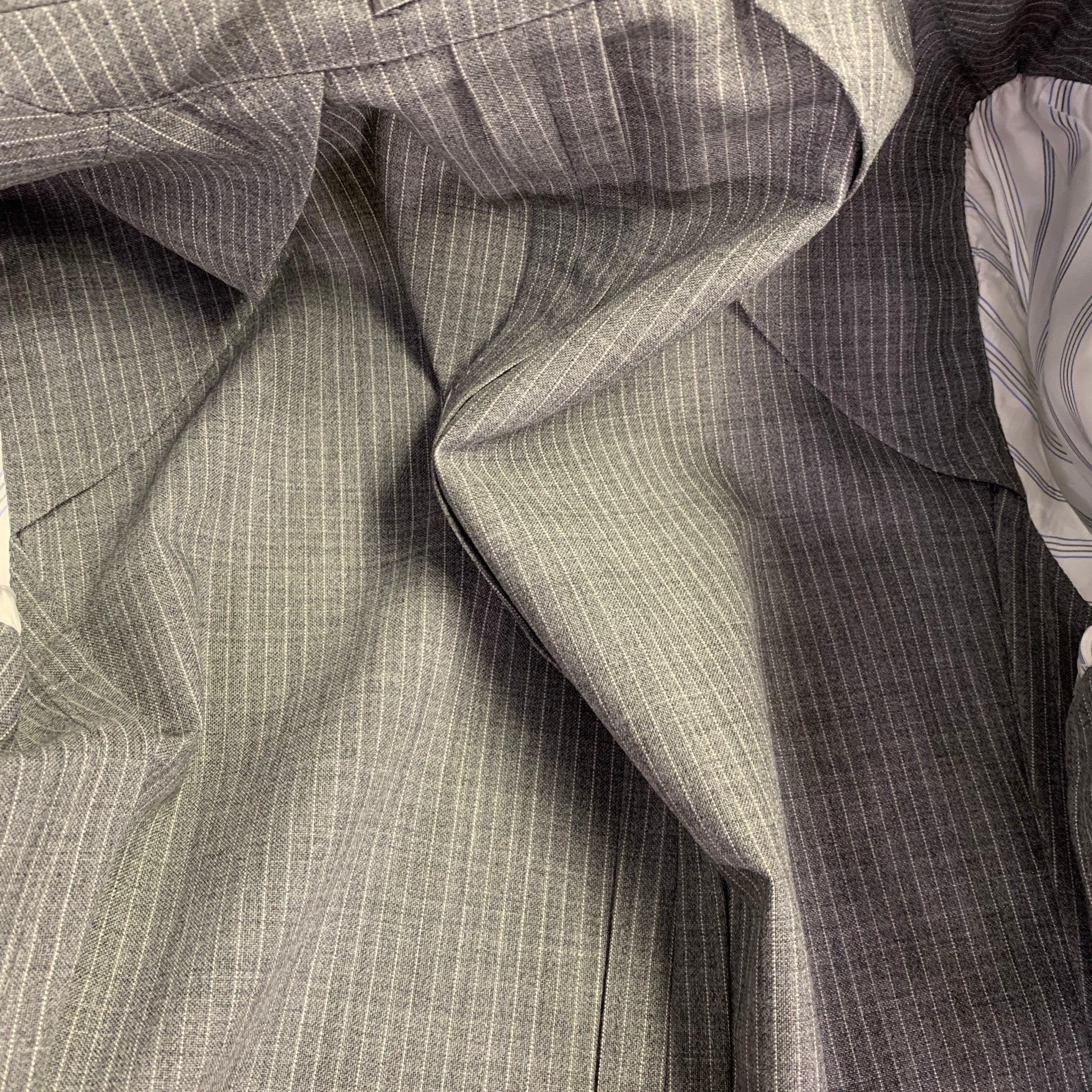 LARDINI Size 38 Grey White Stripe Wool Notch Lapel Sport Coat - Image 6
