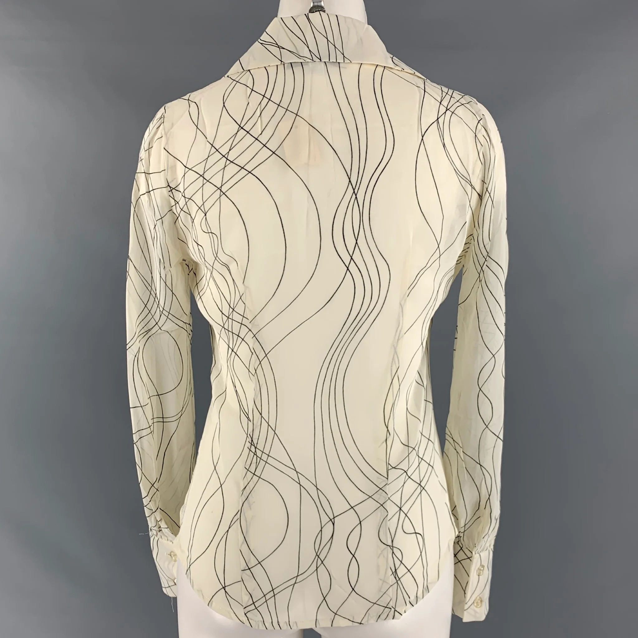 LAUNDRY Size 2 White Black Rayon Abstract Button Up Blouse - Image 3
