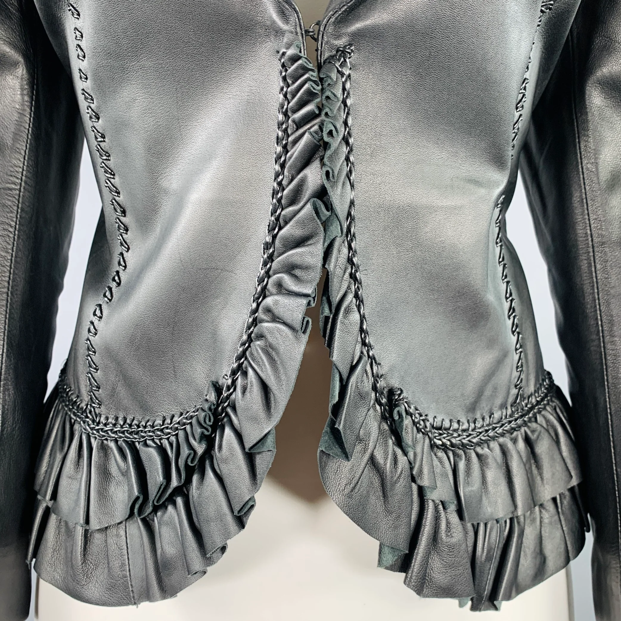LAUNDRY Size M Black Leather Open Front Jacket Blazer - Image 2
