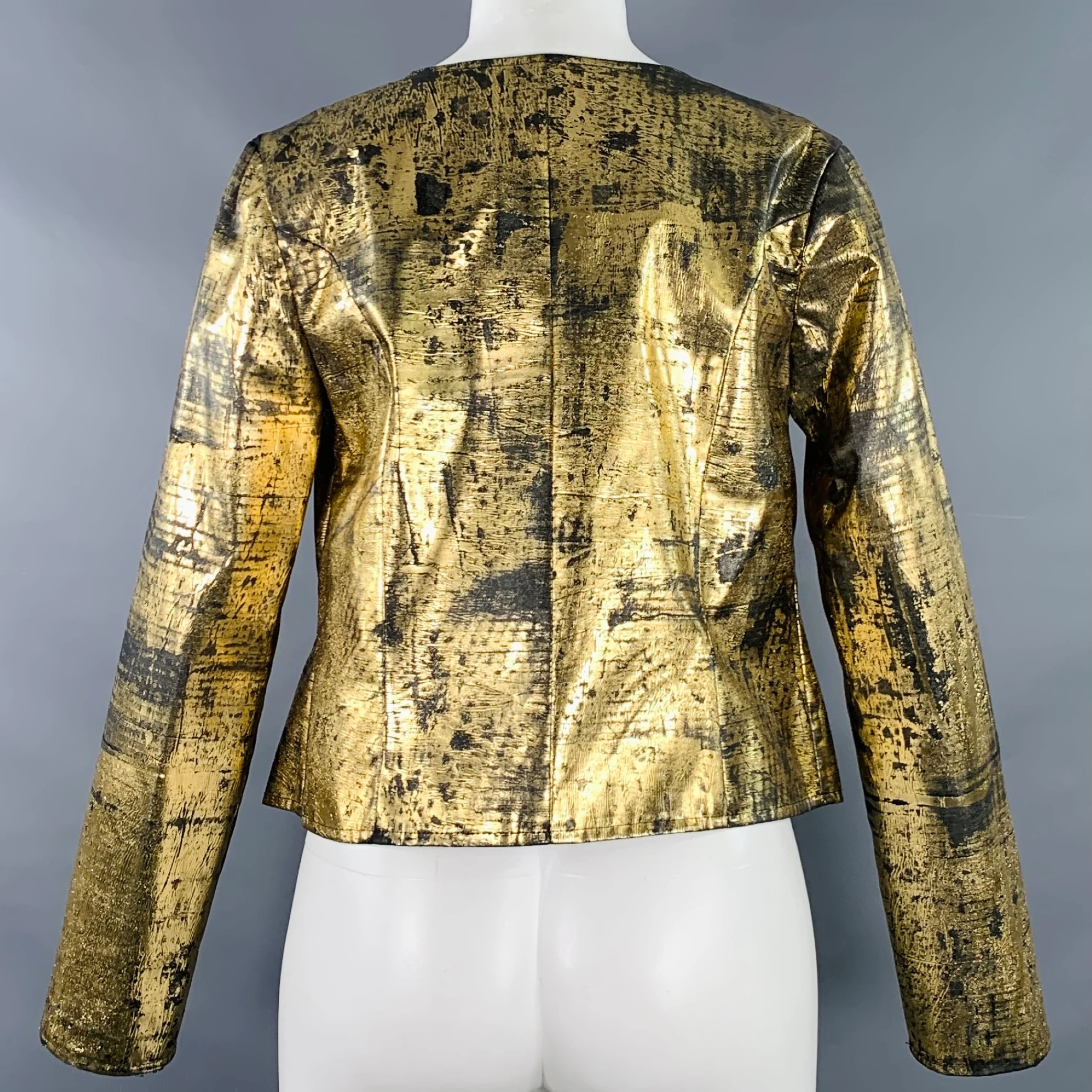 LAURA LAURENS Size M Gold Black Cotton Blend Faux Leather Jacket Blazer - Image 3