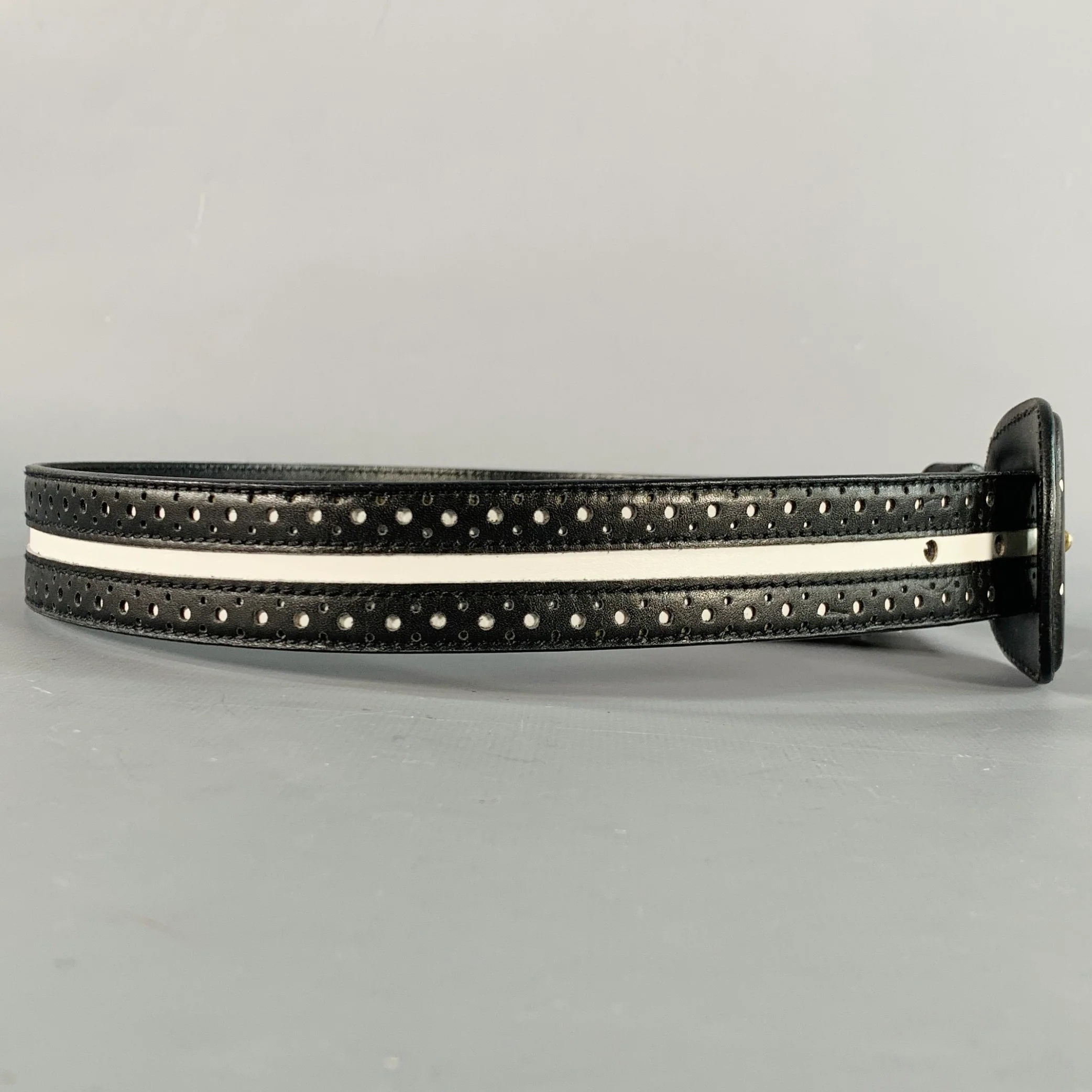 LAUREL Size S Black White Perforated Two Tone Leather Belt - Image 2
