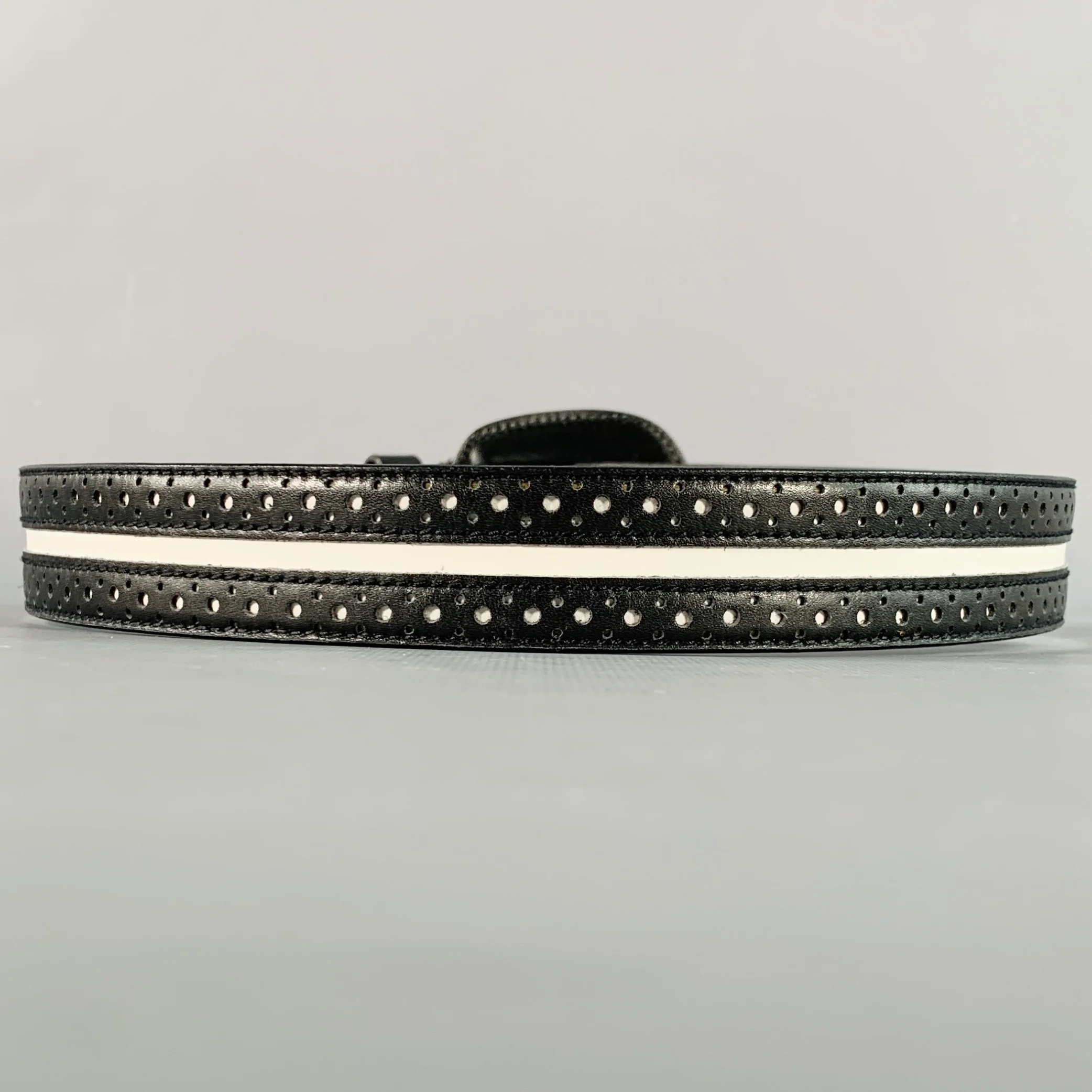 LAUREL Size S Black White Perforated Two Tone Leather Belt - Image 3