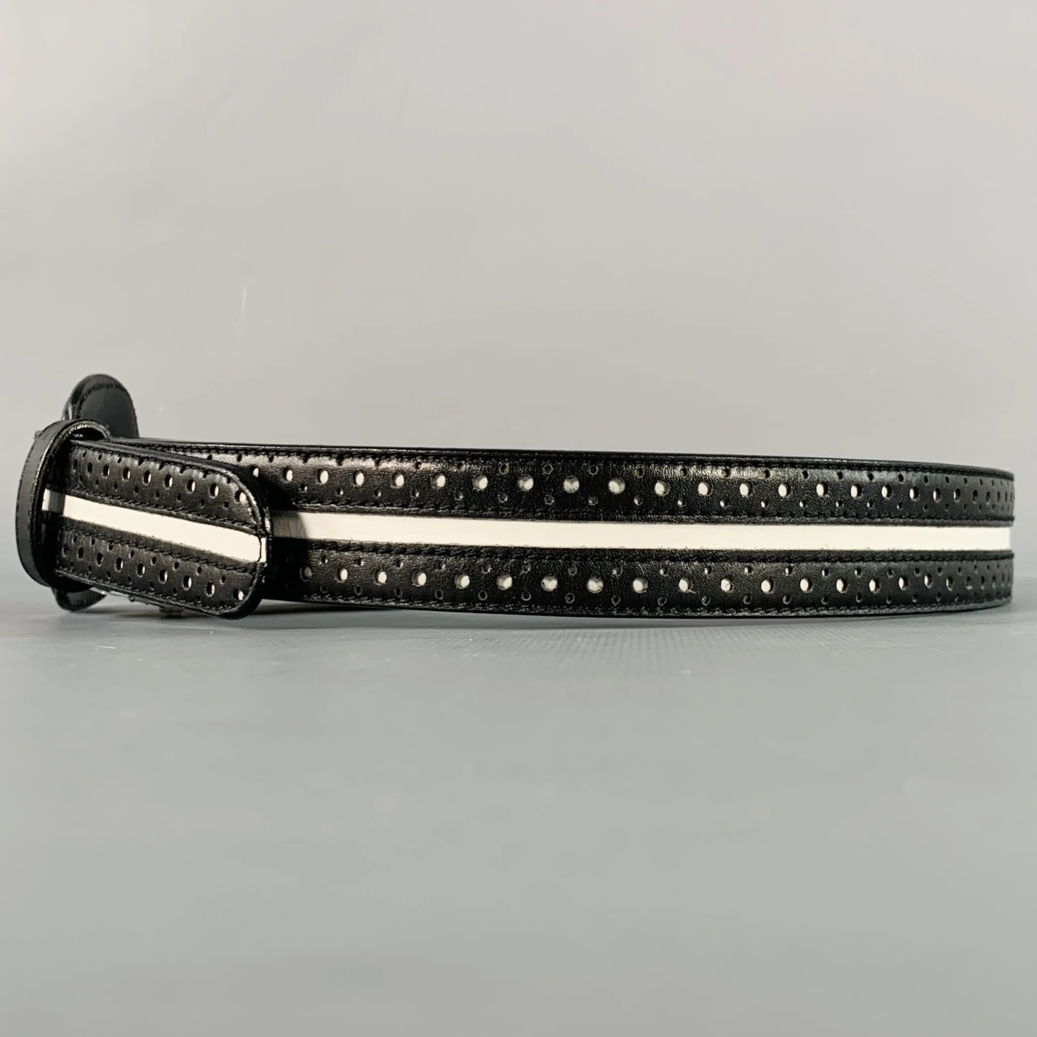 LAUREL Size S Black White Perforated Two Tone Leather Belt - Image 4
