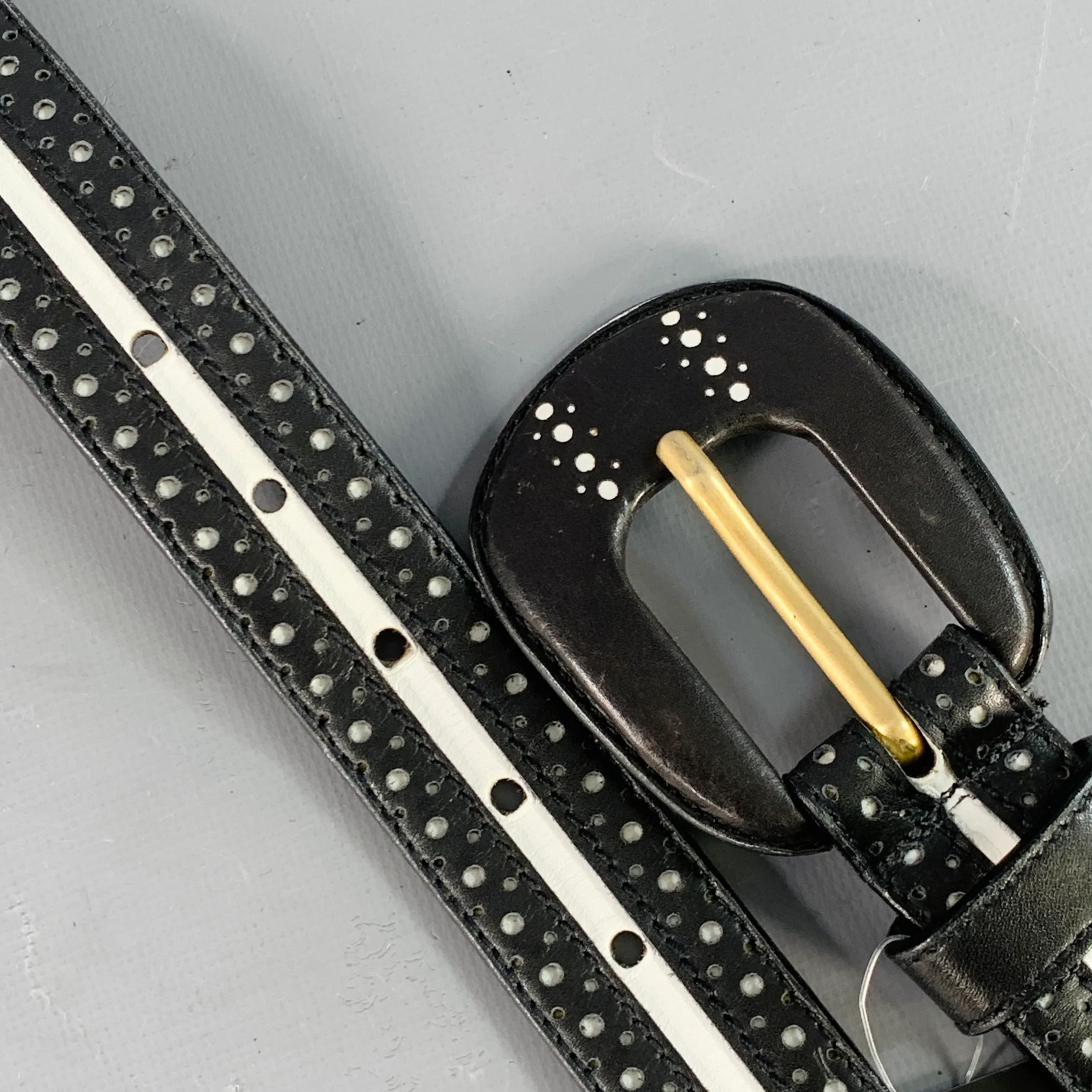 LAUREL Size S Black White Perforated Two Tone Leather Belt - Image 7