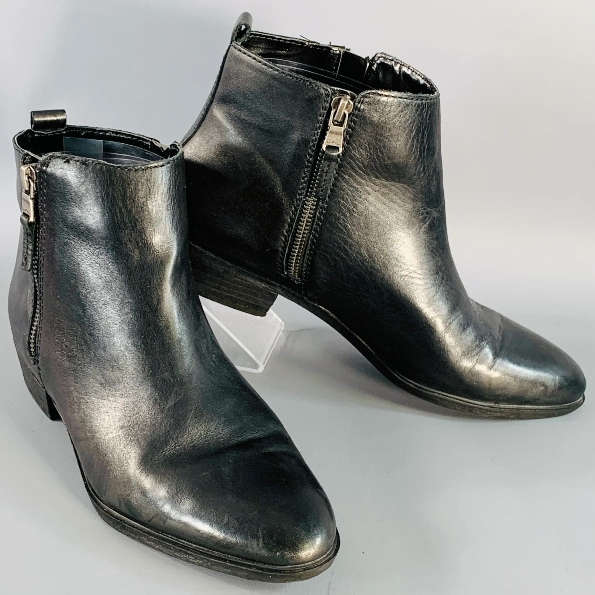 LAUREN by RALPH LAUREN Size 10 Shira Black Leather Double Side Zipper Boots
