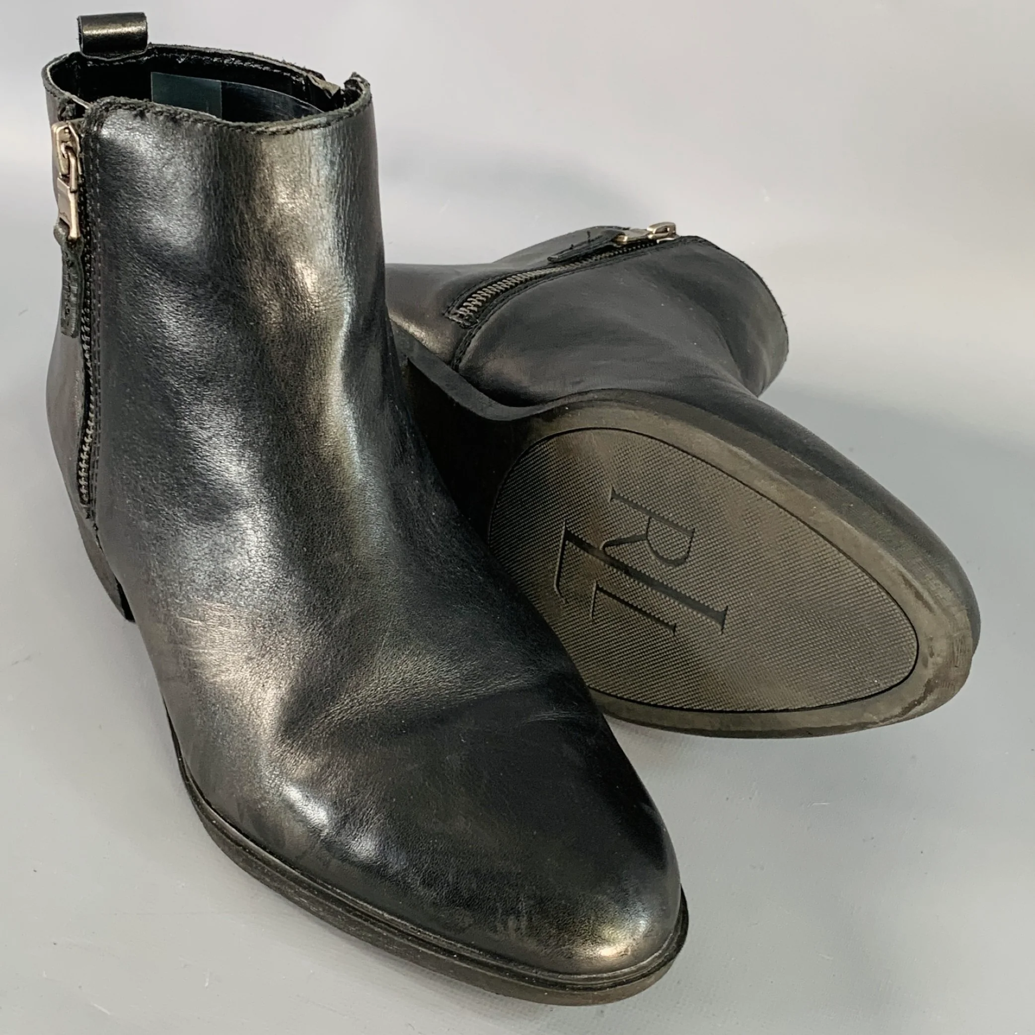 LAUREN by RALPH LAUREN Size 10 Shira Black Leather Double Side Zipper Boots - Image 5
