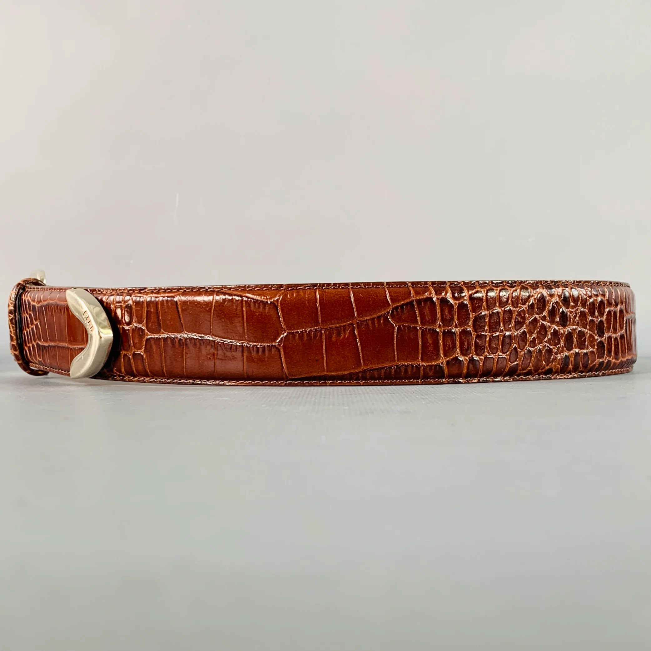 LAUREN by RALPH LAUREN Size M Brown Silver Embossed Leather Belt - Image 4
