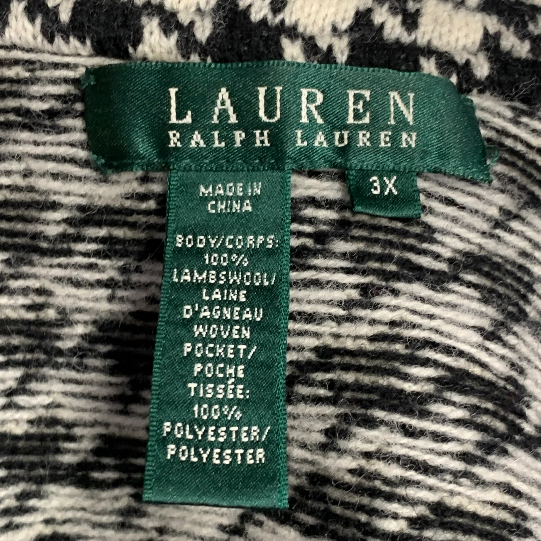 LAUREN by RALPH LAUREN Size XXXL Black Off White Wool Zip Pockets Jacket - Image 10