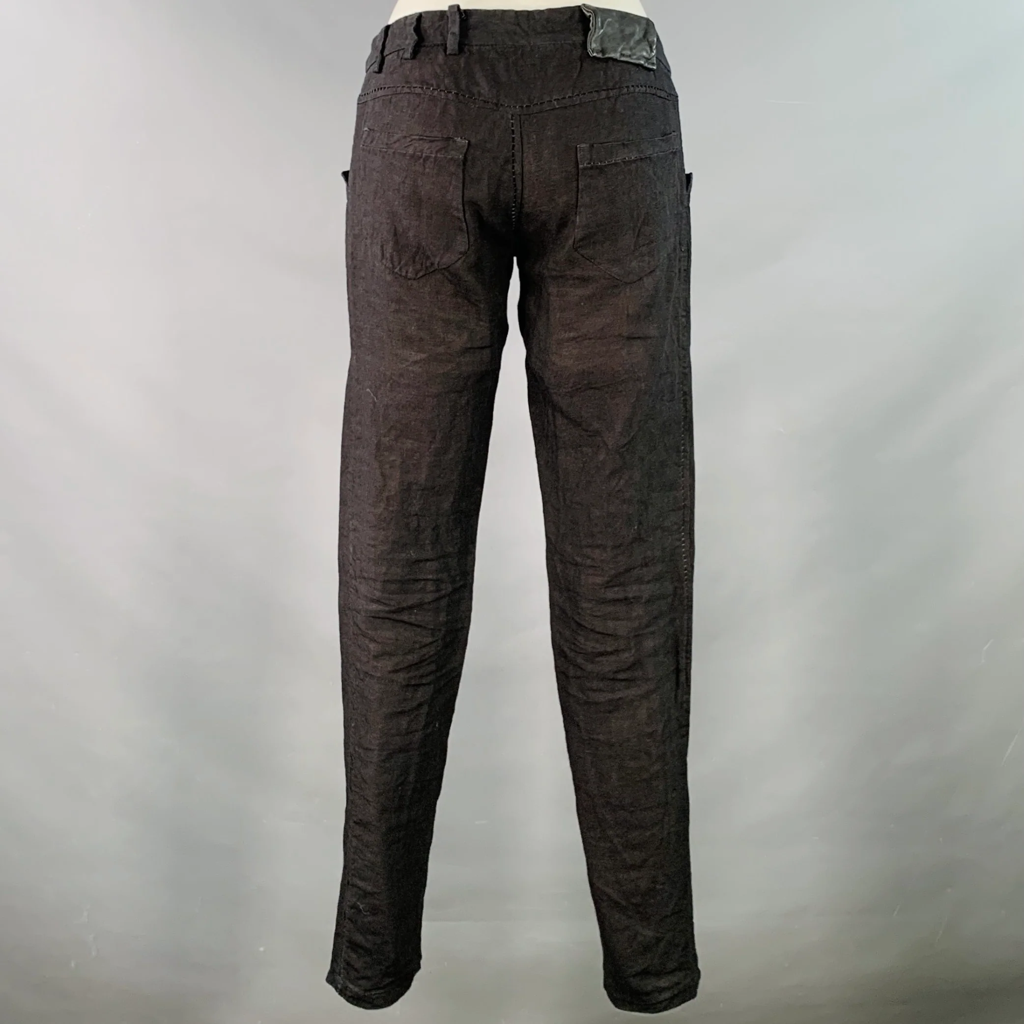 LAYER-O Size 4 Black Linen Narrow Leg Tapered Button Fly Casual Pants - Image 2