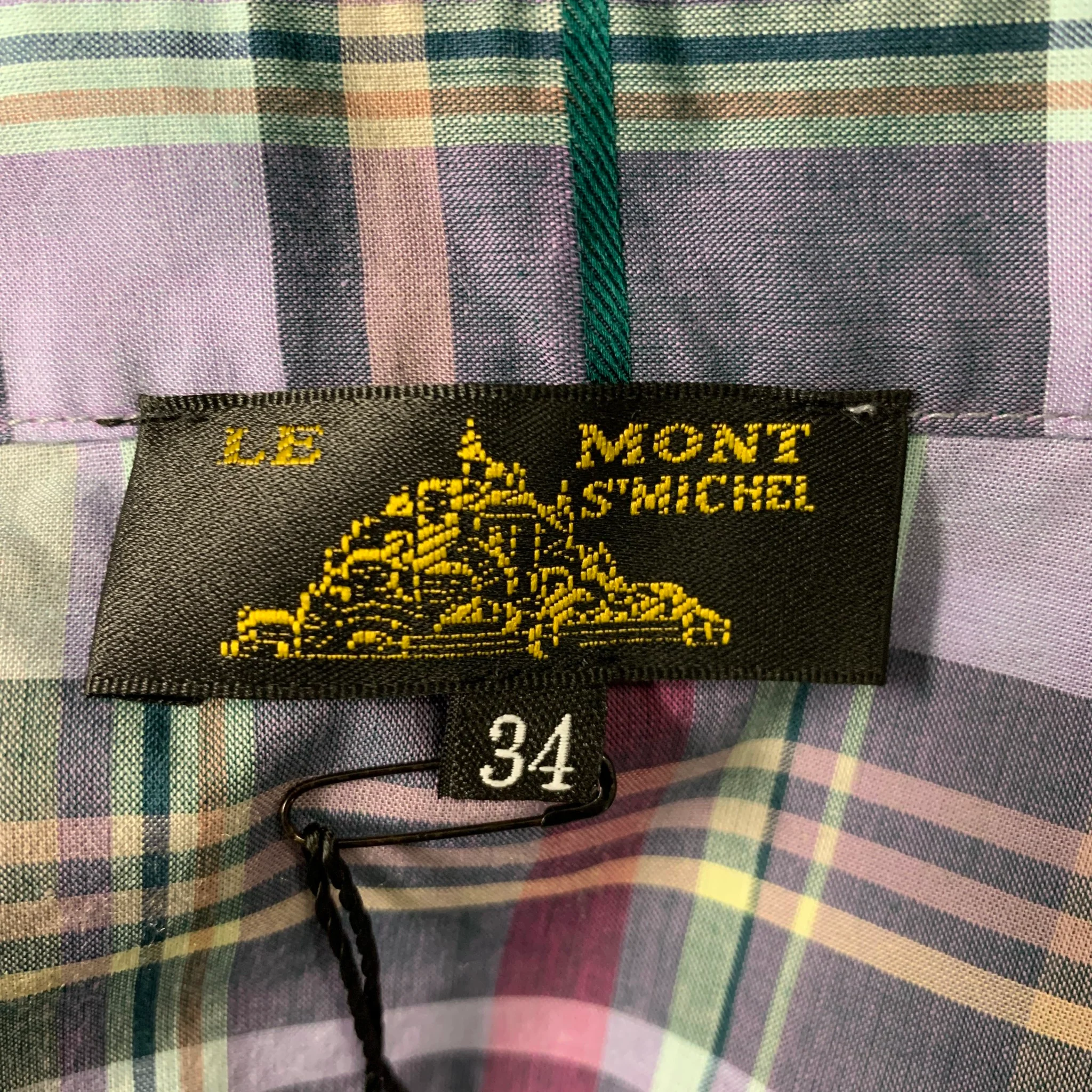 LE MONT ST.MICHEL Size 2 Purple Green Cotton Viscose Madras Casual Top - Image 4