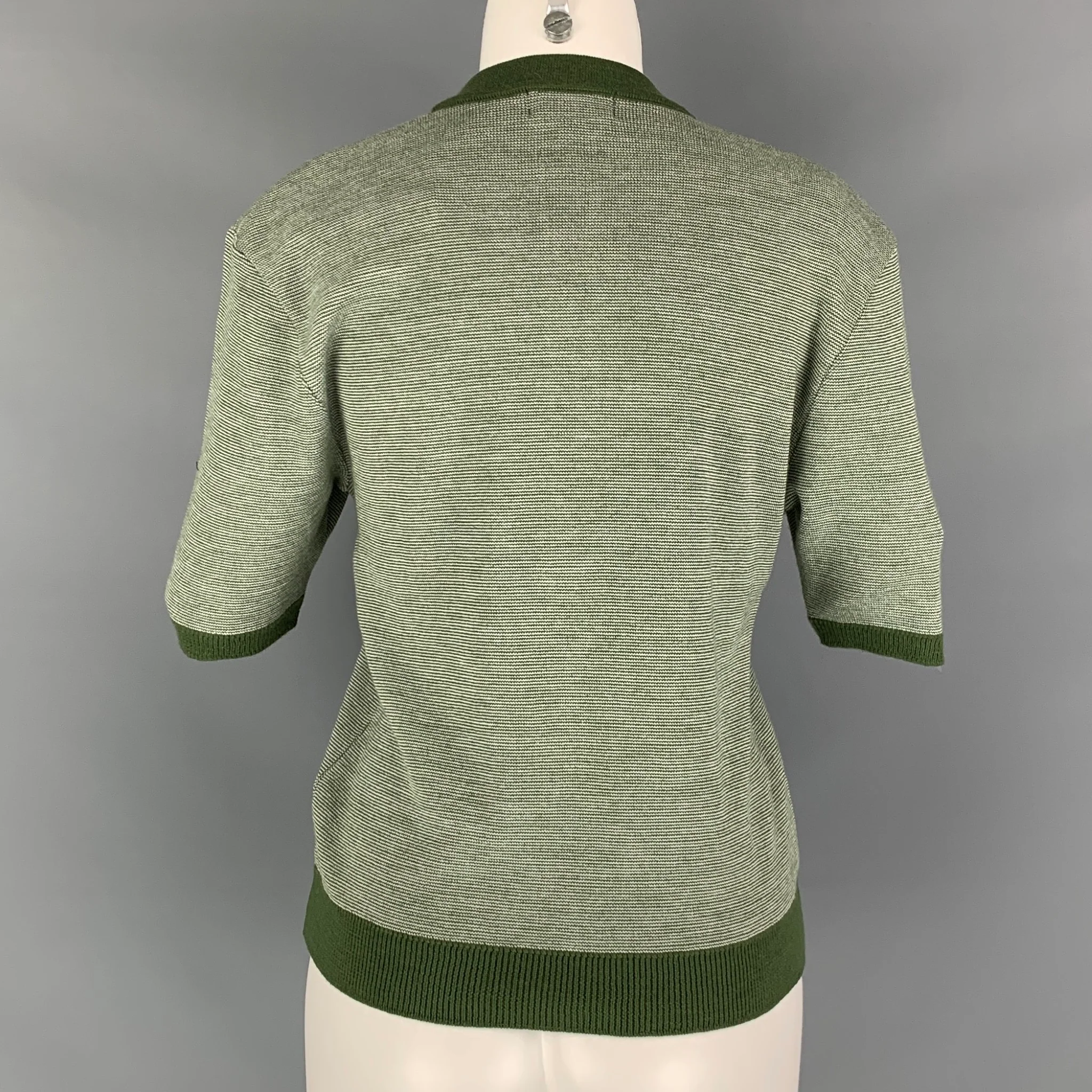 LE MONT ST.MICHEL Size XS Green White Merino Wool Acrylic Stripe Casual Top - Image 3