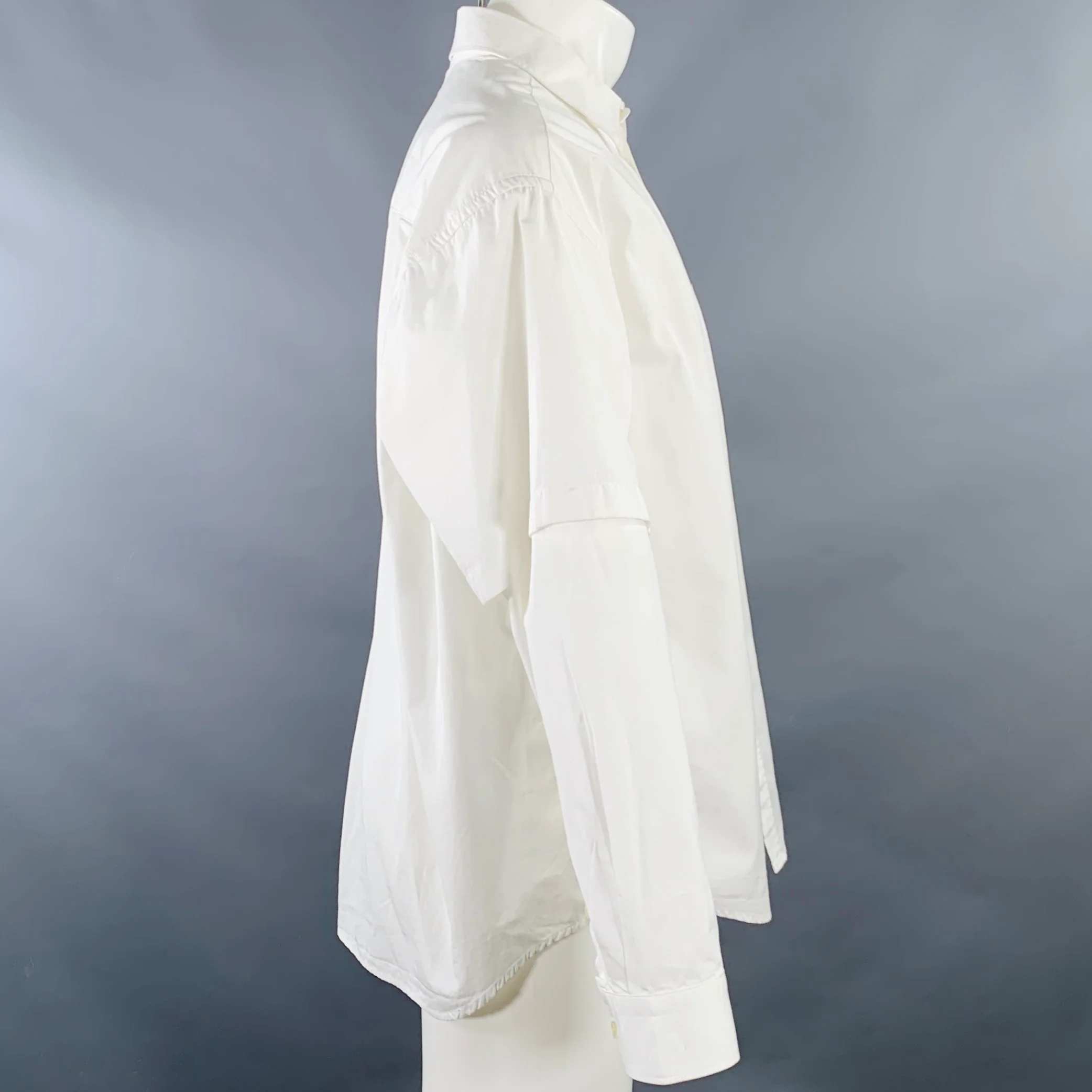 le PERE Size M White Logo Cotton Double Sleeve Long Sleeve Shirt - Image 3