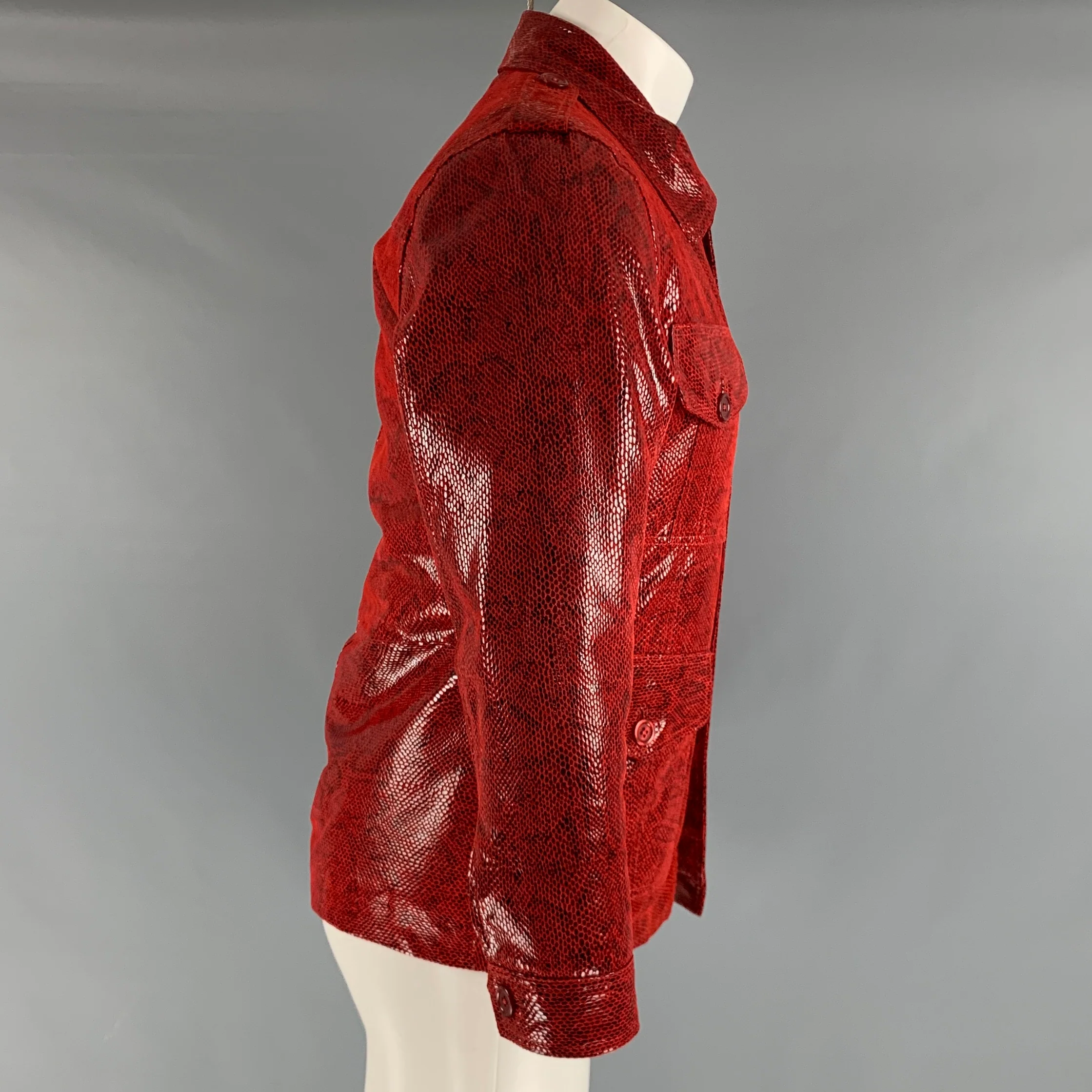 LEATHER CULT Size L Red Brown Snake Print Suede Jacket - Image 3