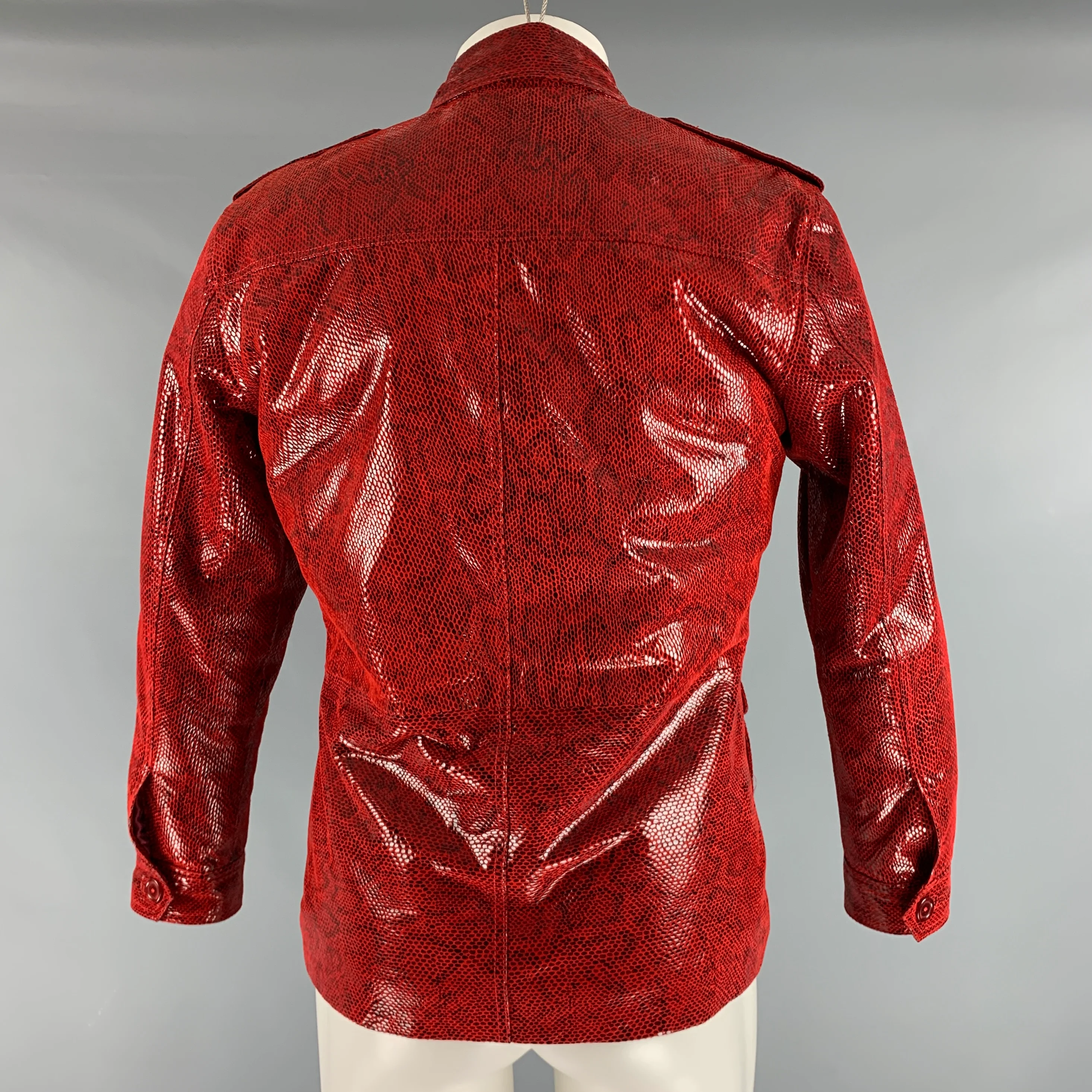 LEATHER CULT Size L Red Brown Snake Print Suede Jacket - Image 4