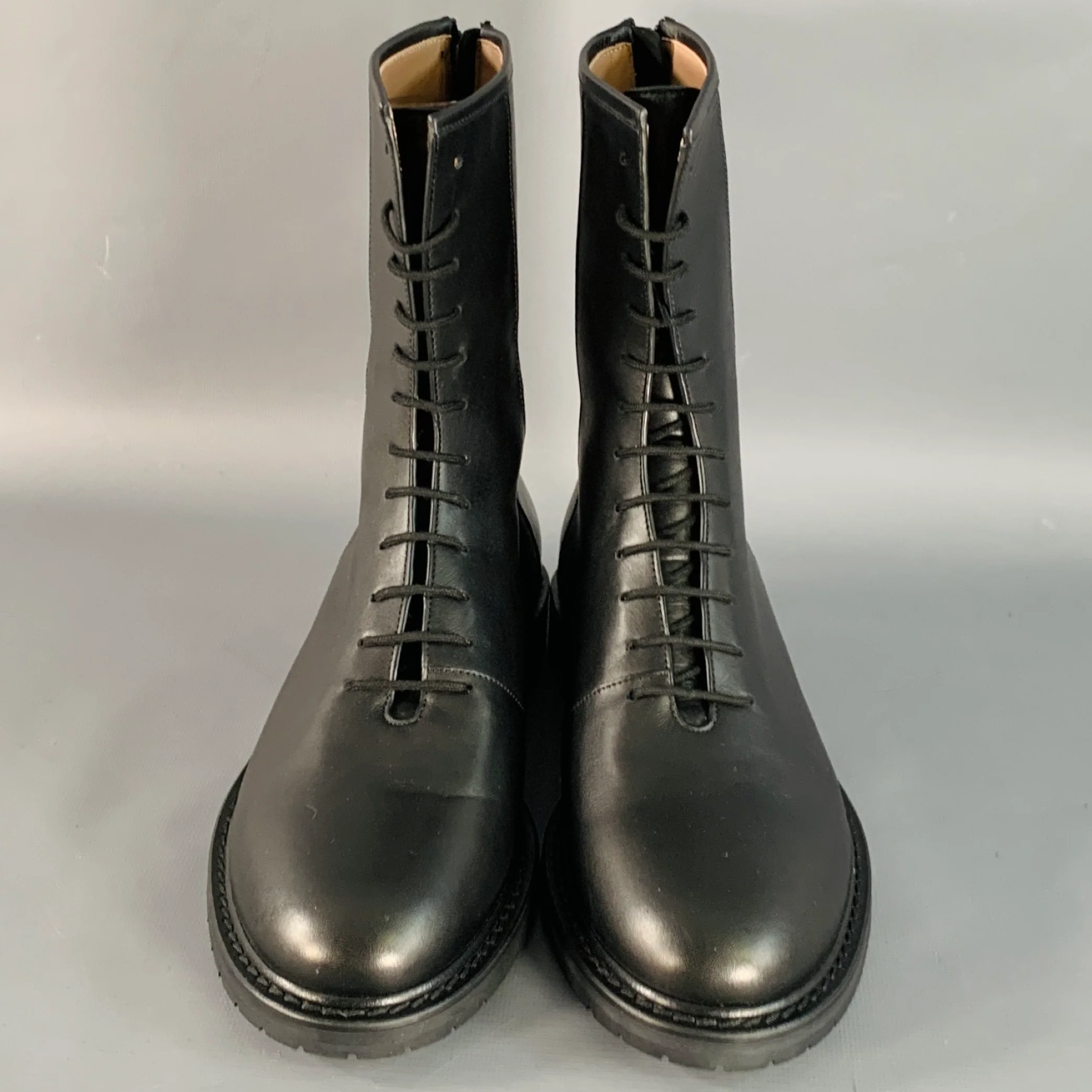 LEGRES Size 8 Black Leather Lace-Up Zipper Boots - Image 4