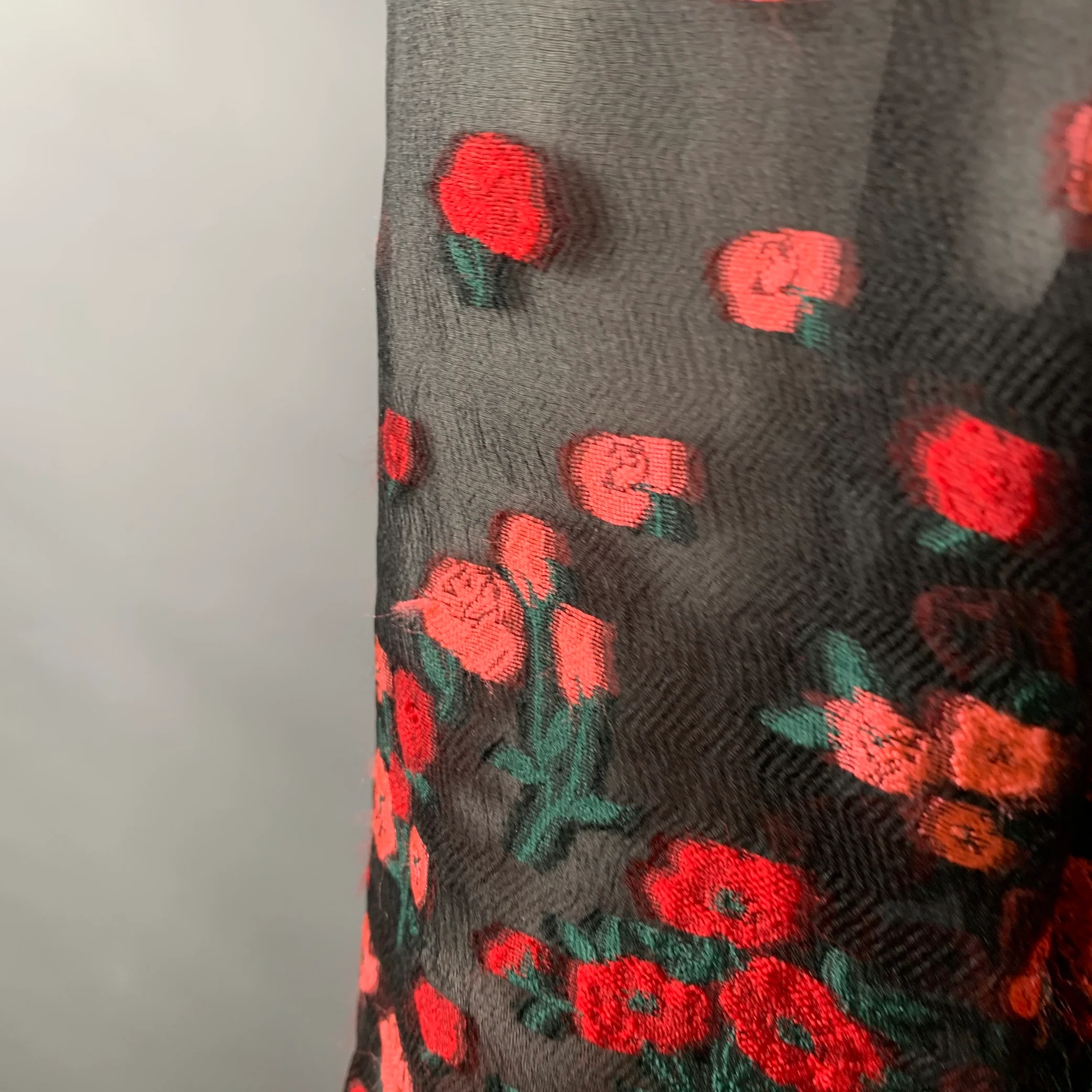 LELA ROSE Size 6 Black Red Silk Blend Floral Evening Cocktail Dress - Image 6