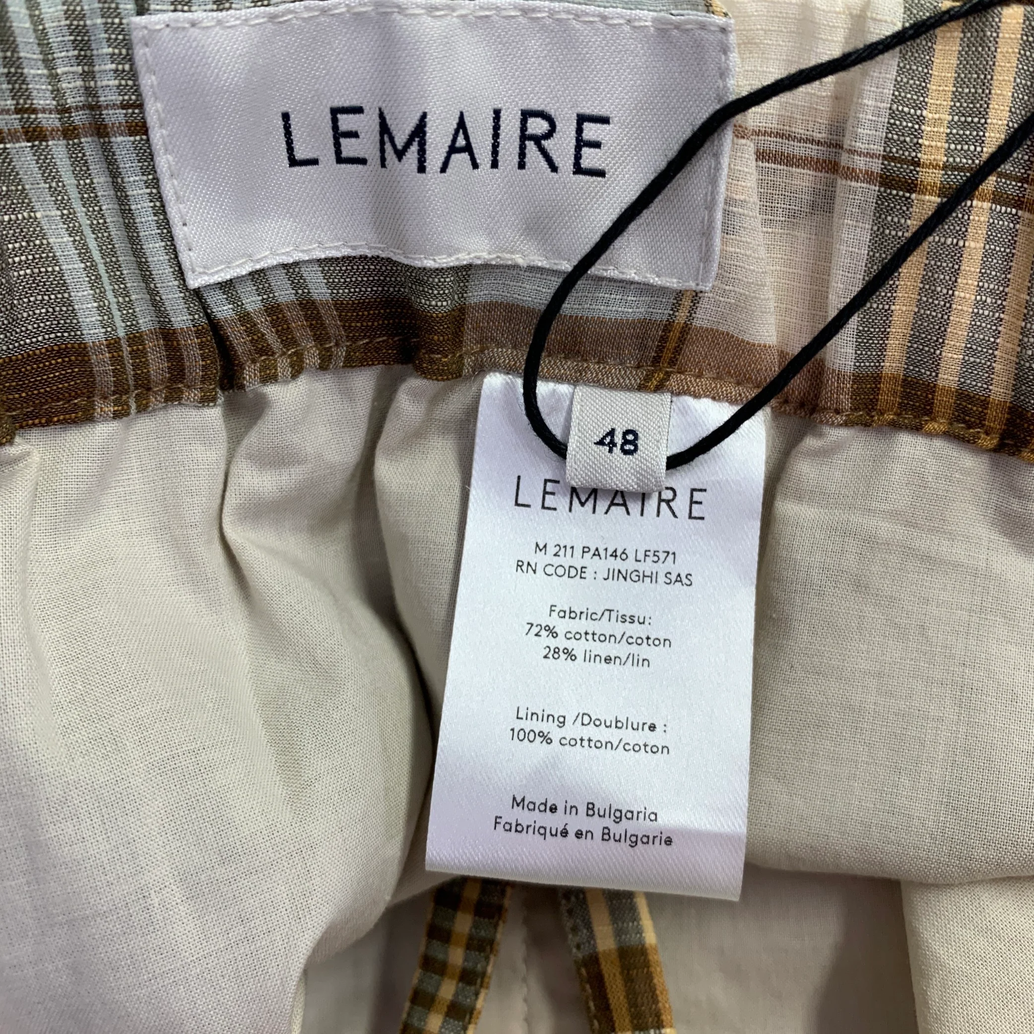 LEMAIRE Size 32 Brown Tan Plaid Cotton Linen Single Pleat Casual Pants - Image 5