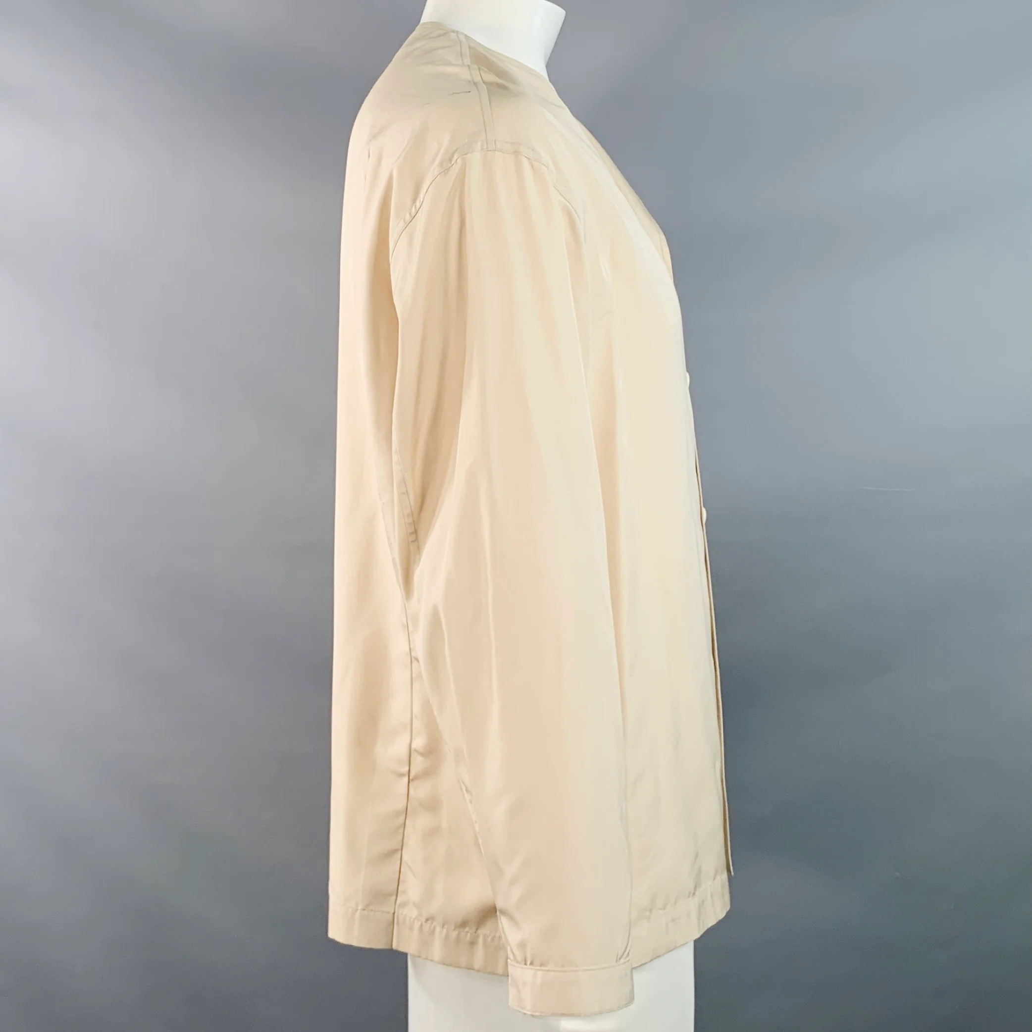 LEMAIRE Size 48 Beige Viscose Collarless One Pocket Long Sleeve Shirt - Image 2