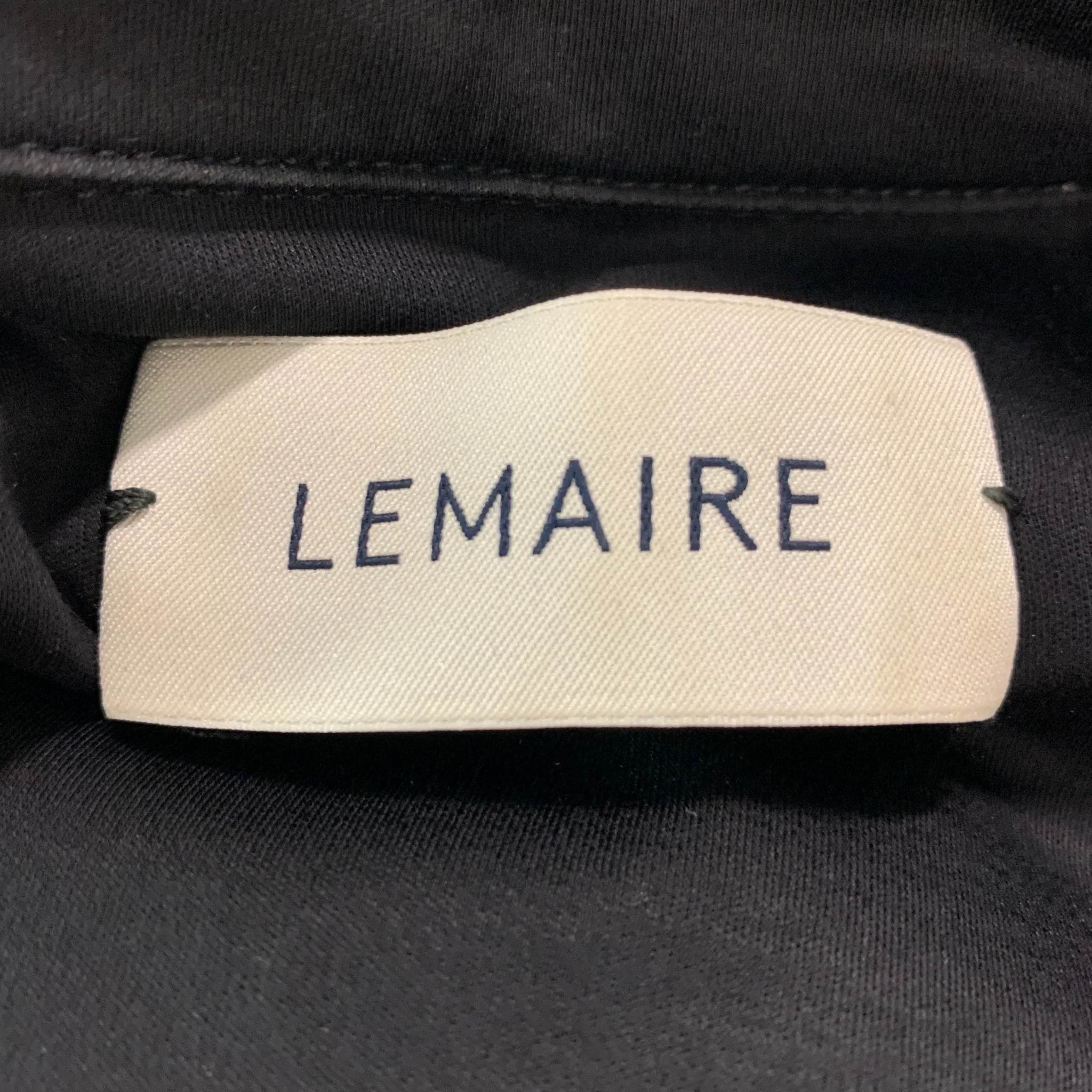 LEMAIRE Size L Black Solid Cotton Button Up Short Sleeve Shirt - Image 4