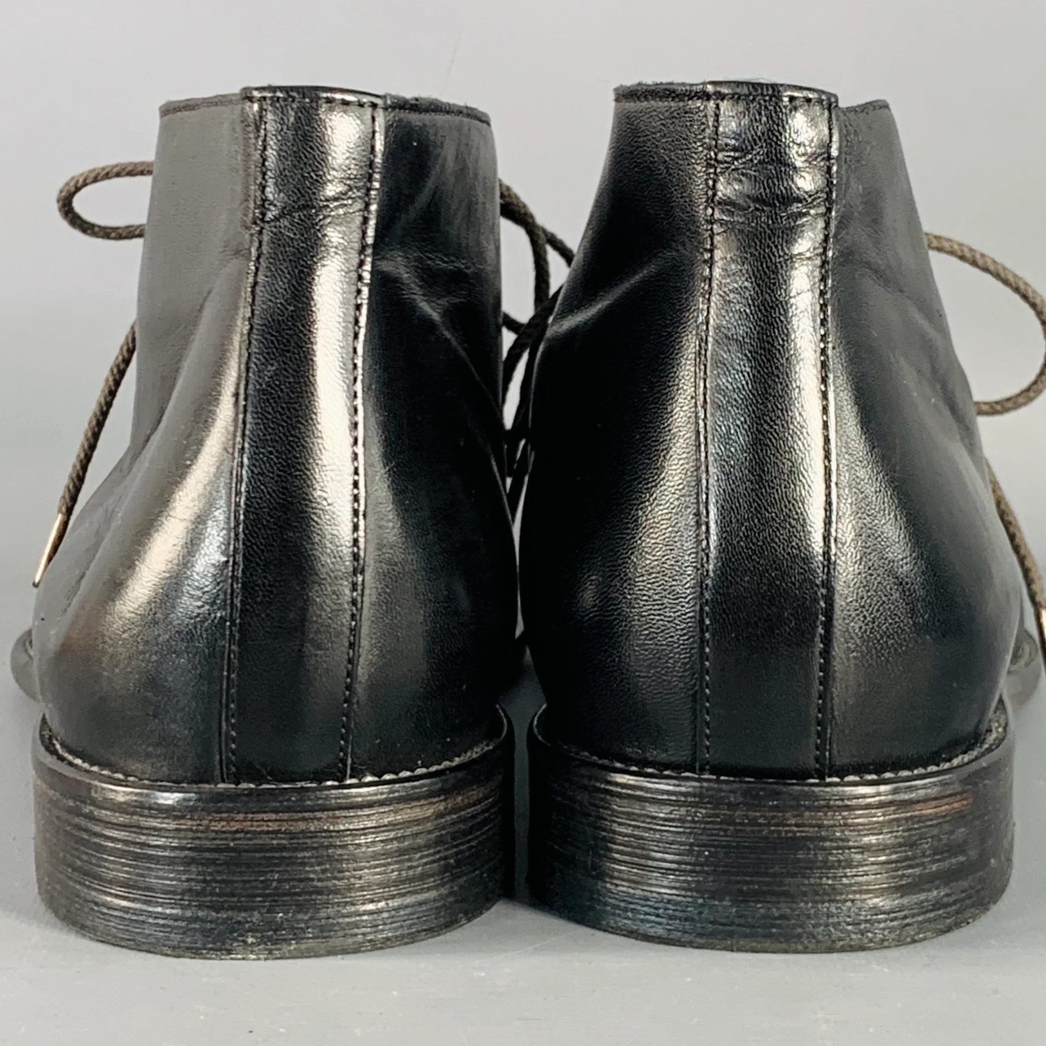 LEONARDO Size 13 Black Leather Lace-Up Ankle Boots - Image 3
