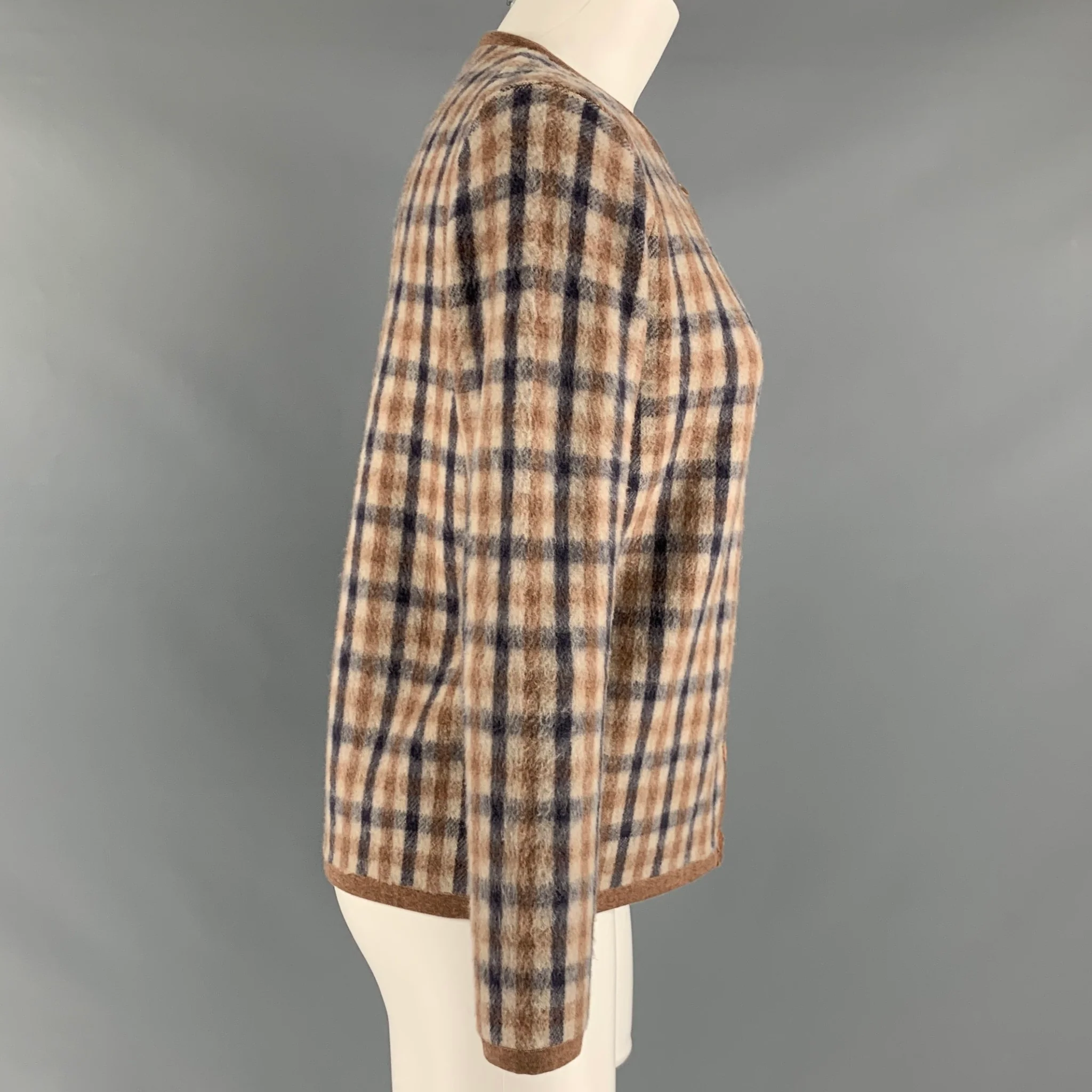 LEOROSA Size S/M Beige Navy Wool Checkered Button Up Casual Top - Image 2