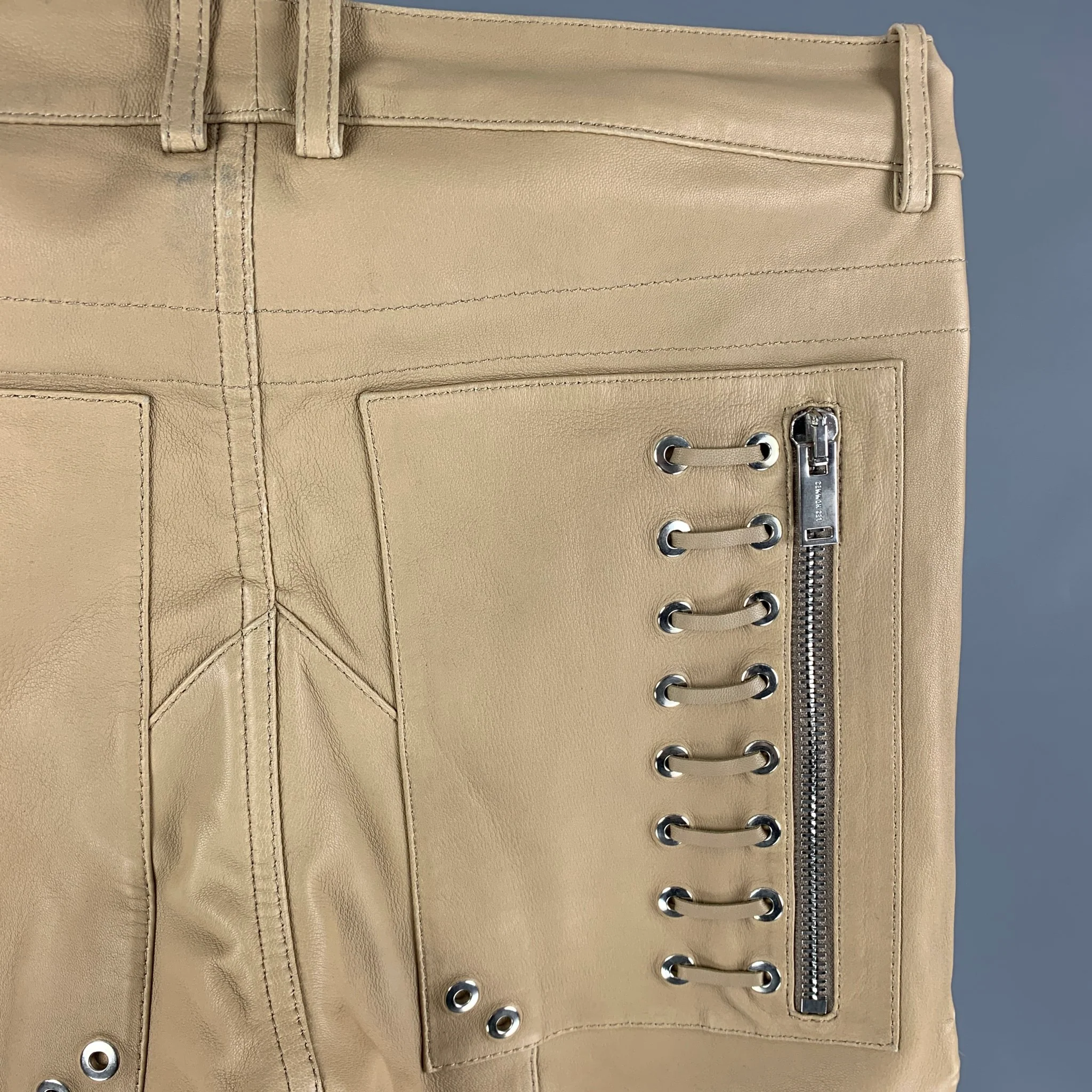 LES HOMMES Size 32 Tan Leather Zippers Detail Casual Pants - Image 5