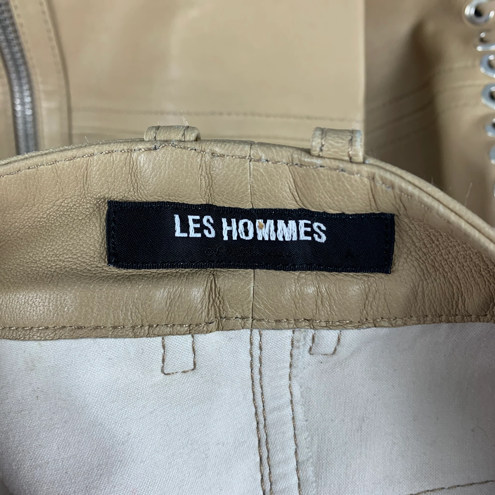 LES HOMMES Size 32 Tan Leather Zippers Detail Casual Pants - Image 6