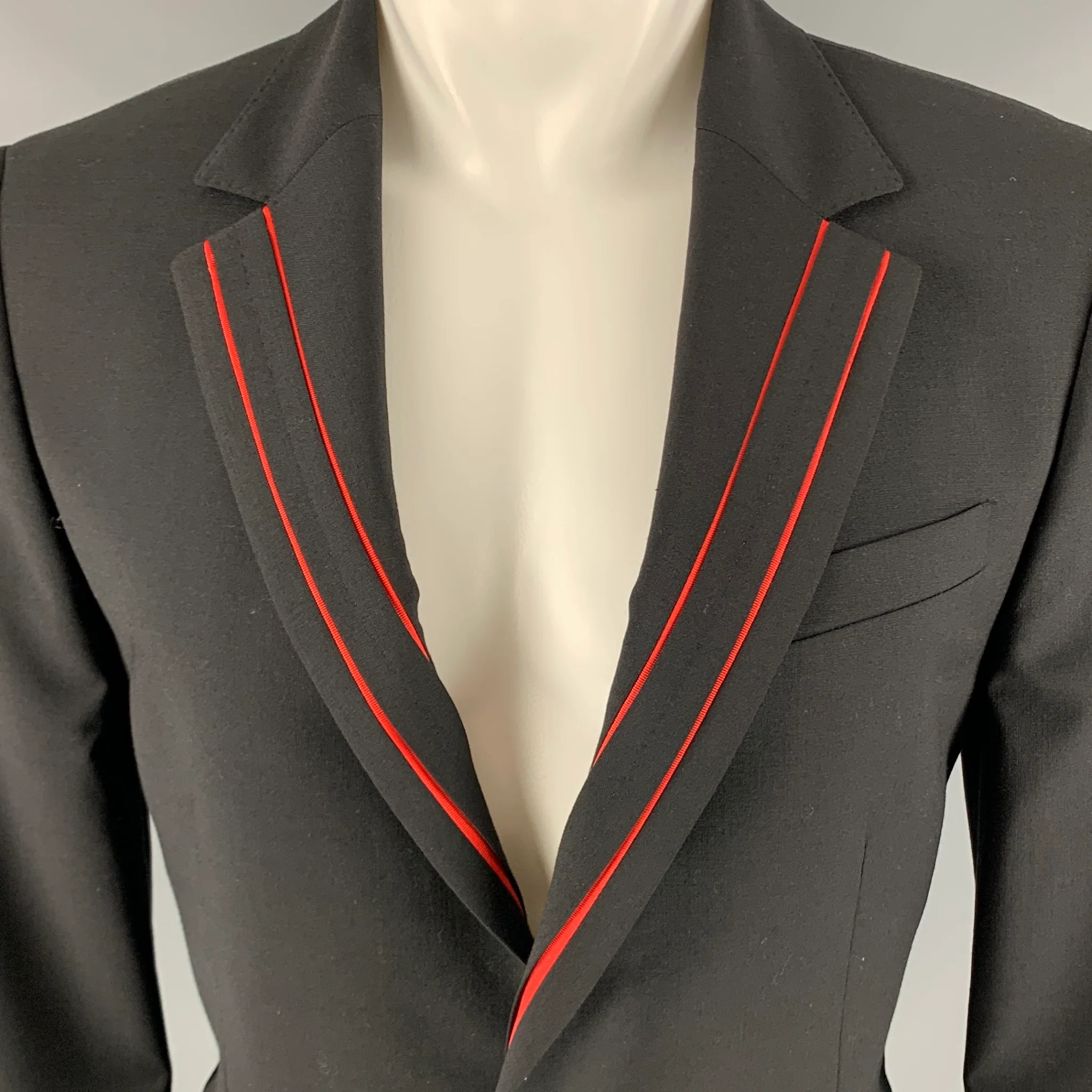 LES HOMMES Size 40 Black Red Polyester Wool Sport Coat - Image 2