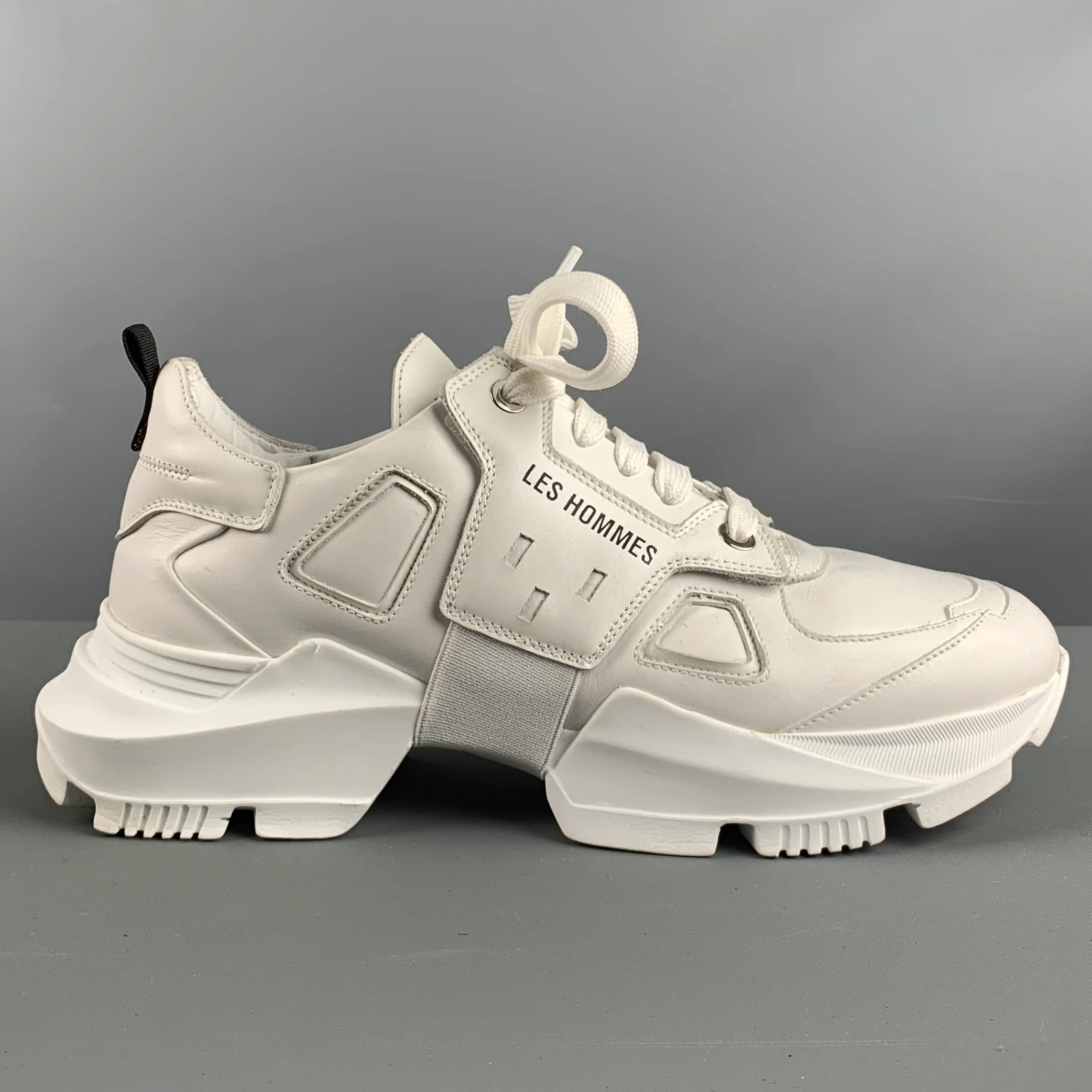 LES HOMMES Size 9.5 White Solid Leather Chunky heel Sneakers - Image 3