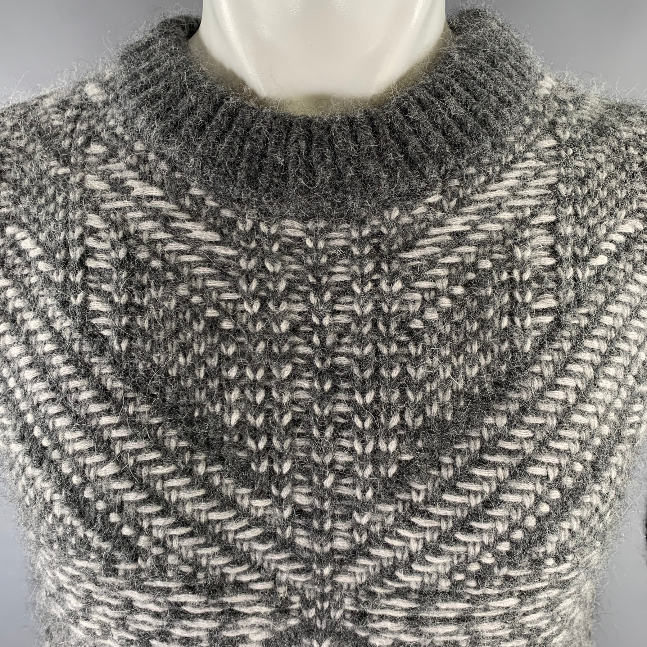 LES HOMMES Size XS Grey Light Grey Angora Blend Crew-Neck Sweater - Image 2