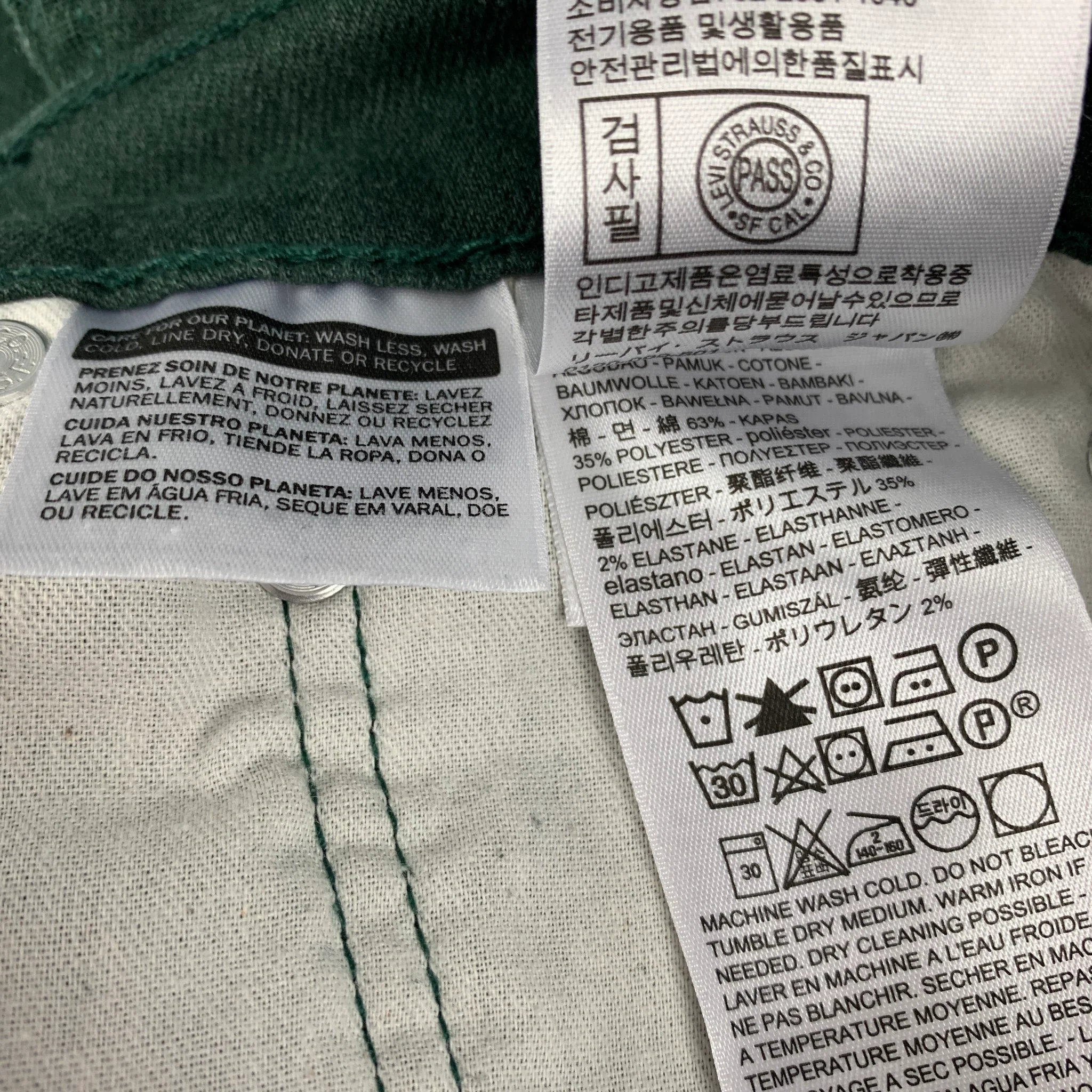 LEVI Size 31 Green Cotton Casual Pants - Image 3